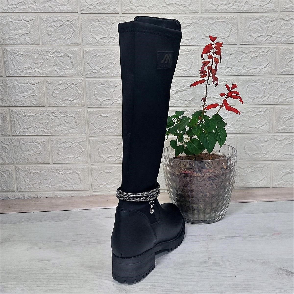 M.P 2753 Siyah Taşlı Ligralı Fermuarlı 45cm Bayan Çizme