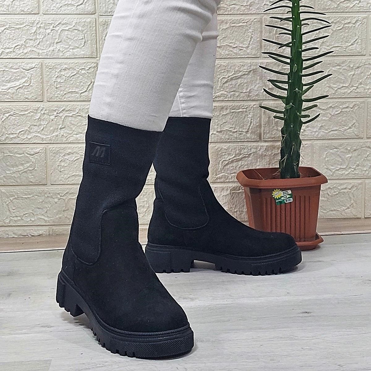 M.P 2746 Siyah Süet Bilekten Lastikli 27cm Bayan Bot