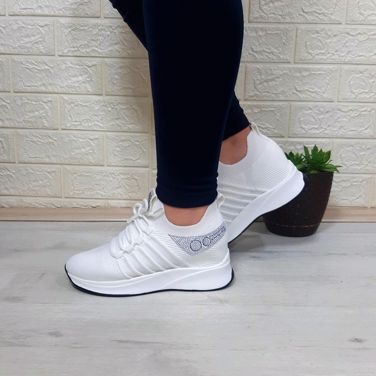 M.P 1669 Beyaz İçten Gizli Topuk (7cm) Taşlı Bayan Spor Ayakkabı