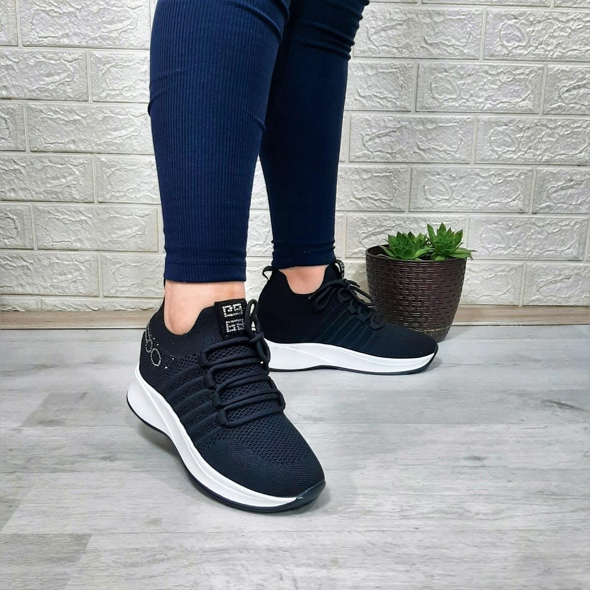 M.P 1669 Siyah İçten Gizli Topuk (7cm) Taşlı Bayan Spor Ayakkabı