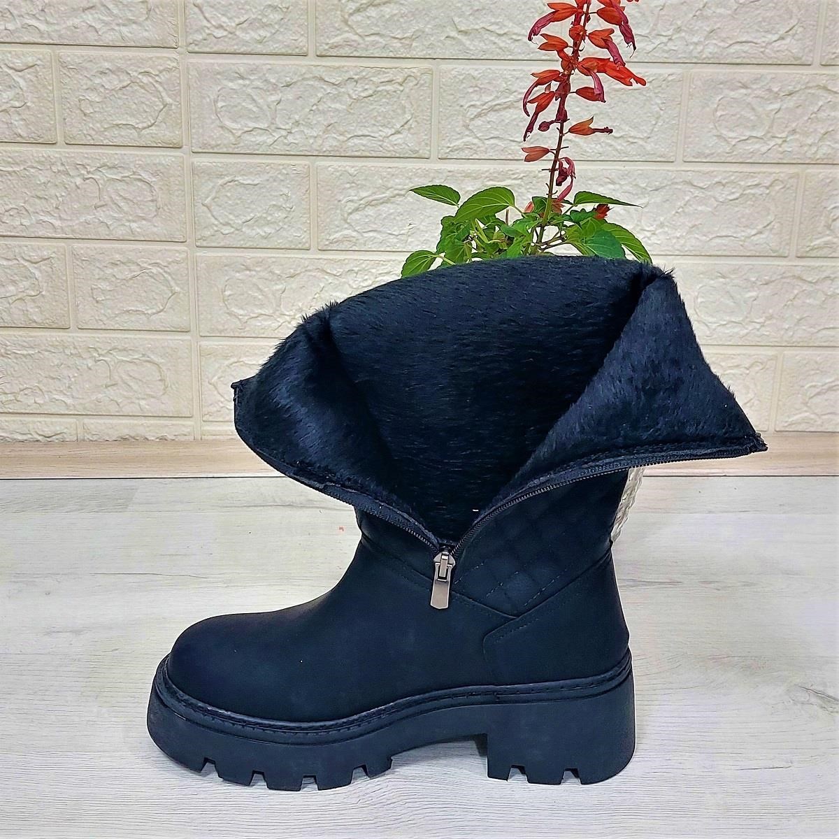 M.P 1397 Siyah Fermuarlı Kaymaz Kürklü 33cm Kadın Çizme