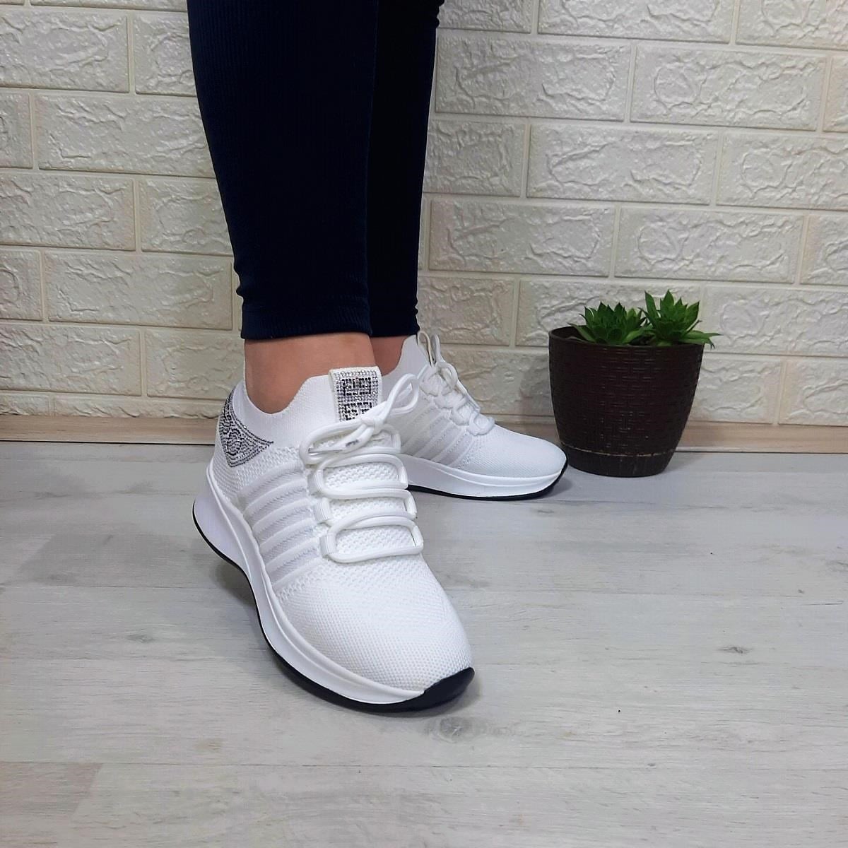 M.P 1669 Beyaz İçten Gizli Topuk (7cm) Taşlı Bayan Spor Ayakkabı