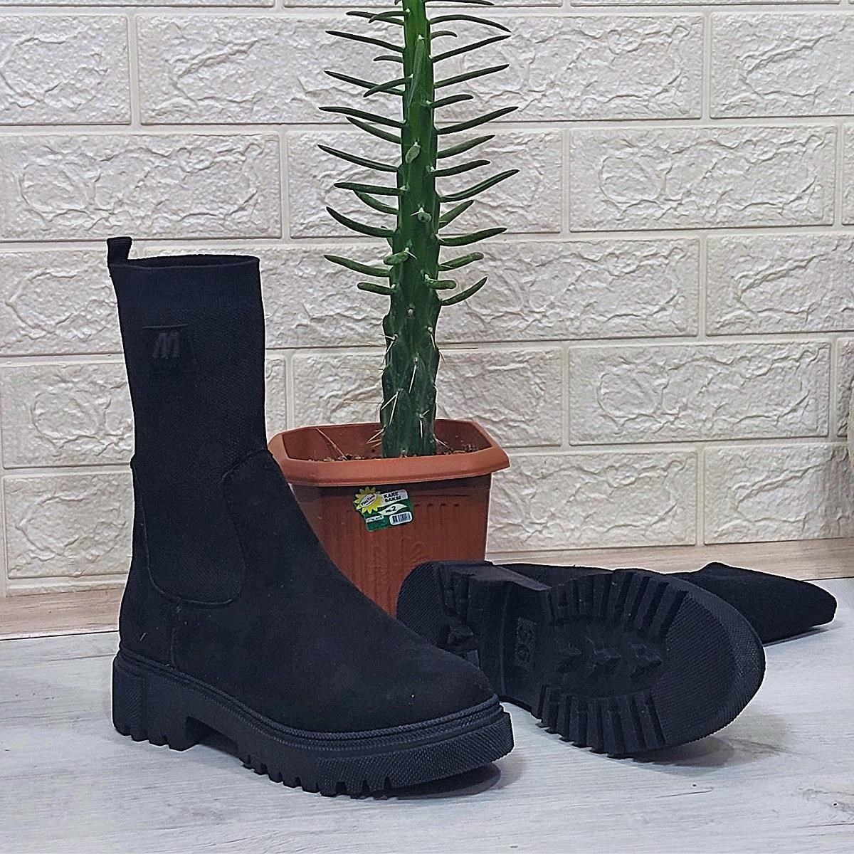 M.P 2746 Siyah Süet Bilekten Lastikli 27cm Bayan Bot