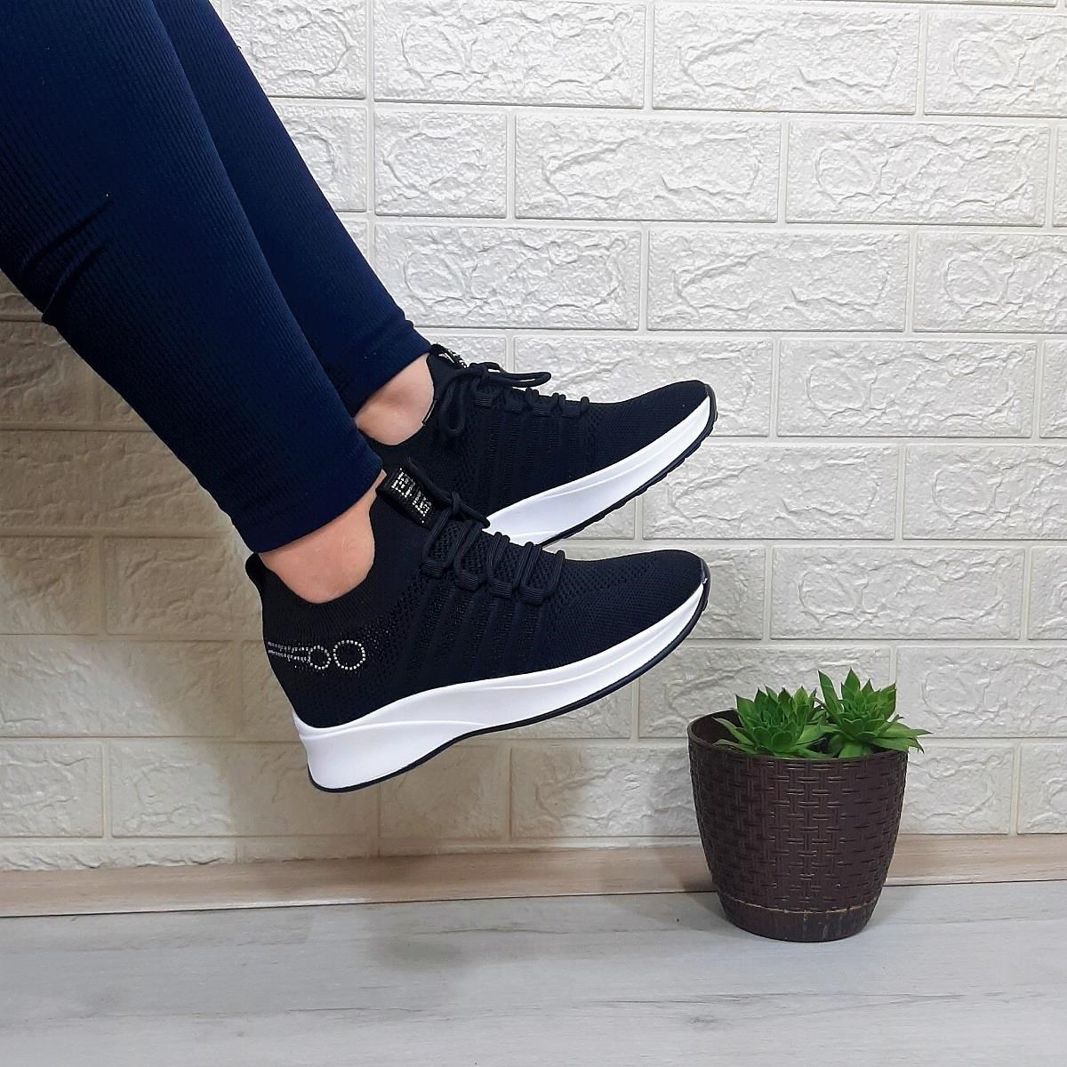 M.P 1669 Siyah İçten Gizli Topuk (7cm) Taşlı Bayan Spor Ayakkabı