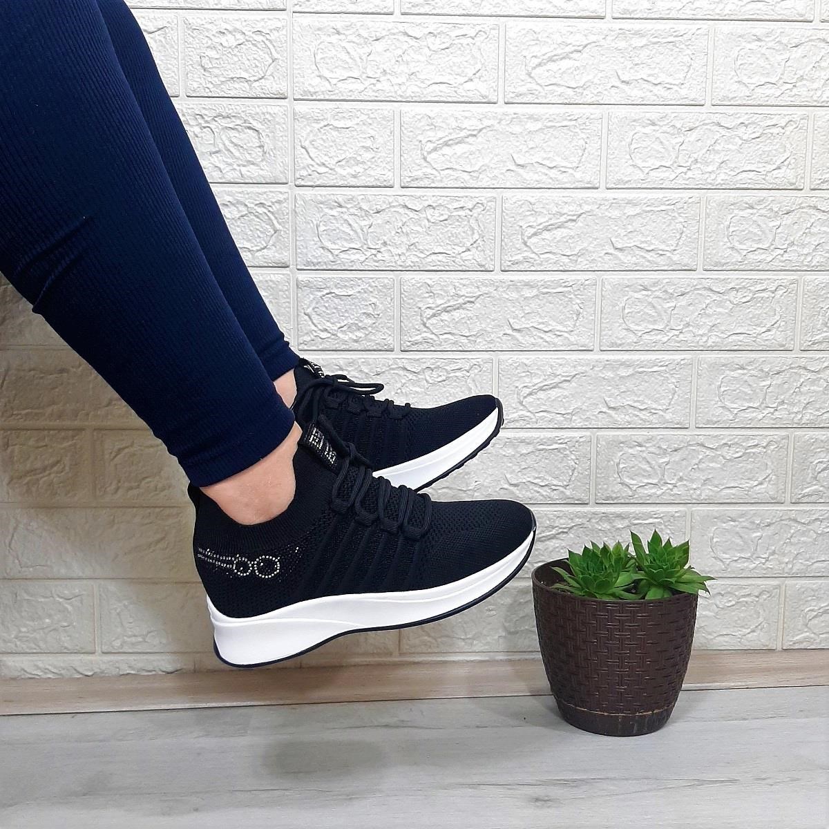 M.P 1669 Siyah İçten Gizli Topuk (7cm) Taşlı Bayan Spor Ayakkabı