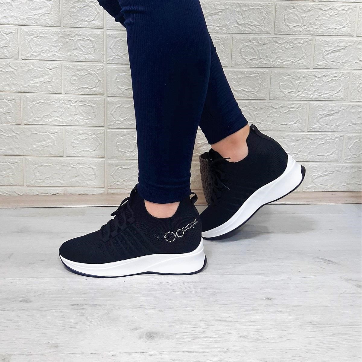 M.P 1669 Siyah İçten Gizli Topuk (7cm) Taşlı Bayan Spor Ayakkabı