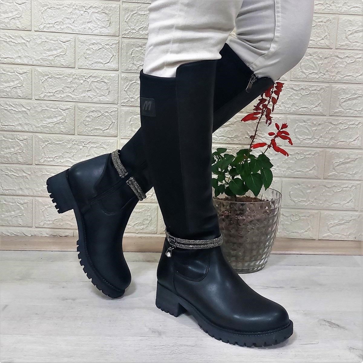M.P 2753 Siyah Taşlı Ligralı Fermuarlı 45cm Bayan Çizme