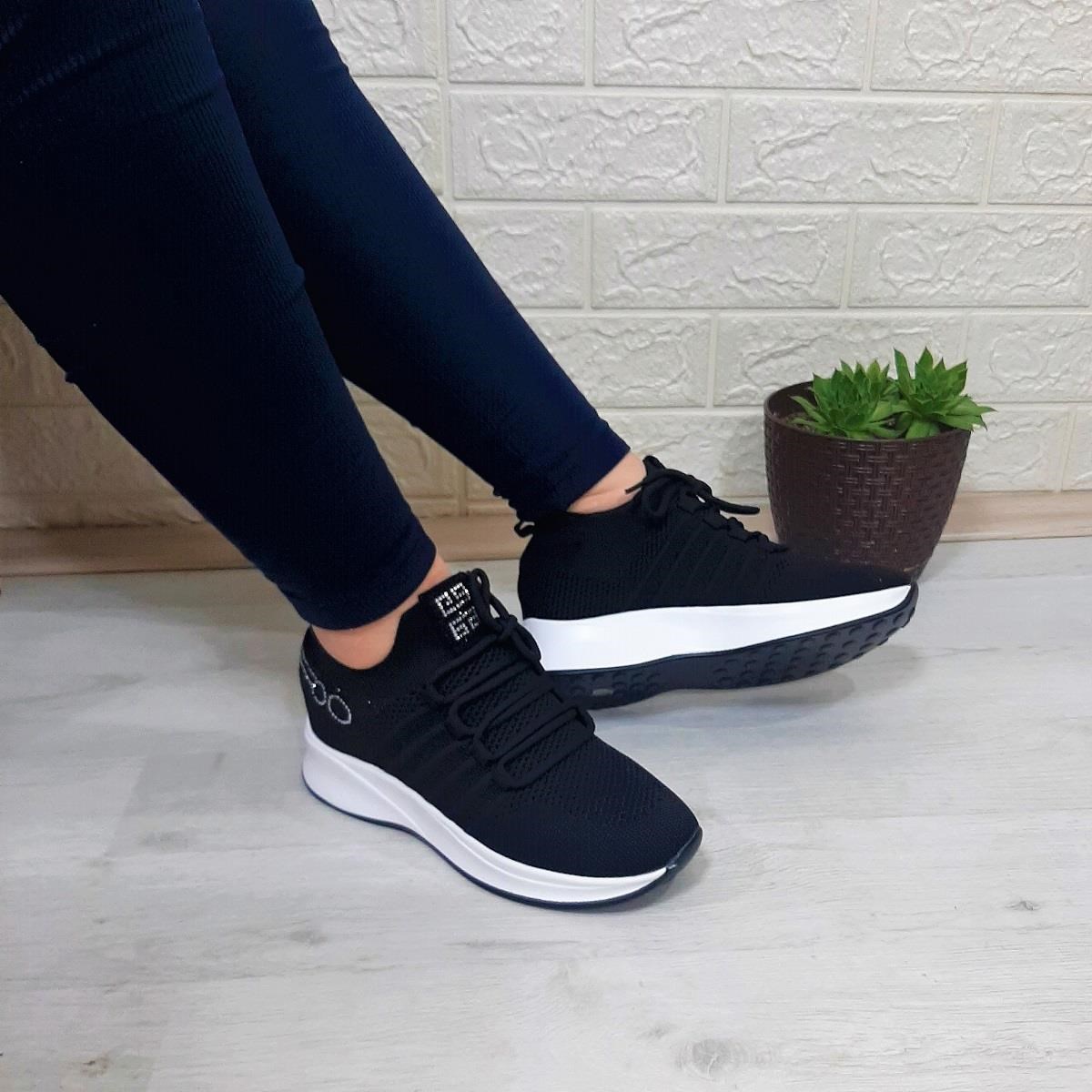 M.P 1669 Siyah İçten Gizli Topuk (7cm) Taşlı Bayan Spor Ayakkabı
