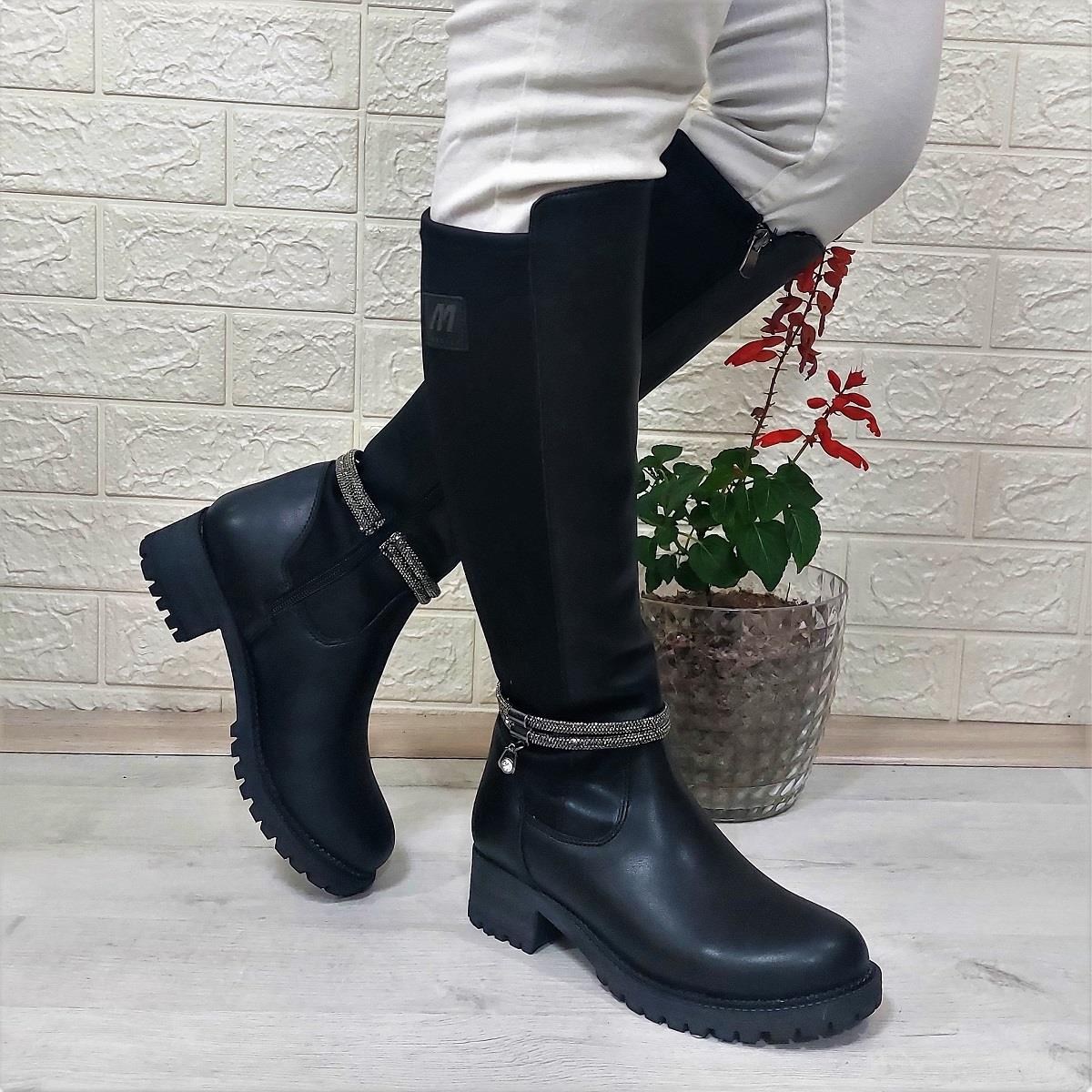 M.P 2753 Siyah Taşlı Ligralı Fermuarlı 45cm Bayan Çizme