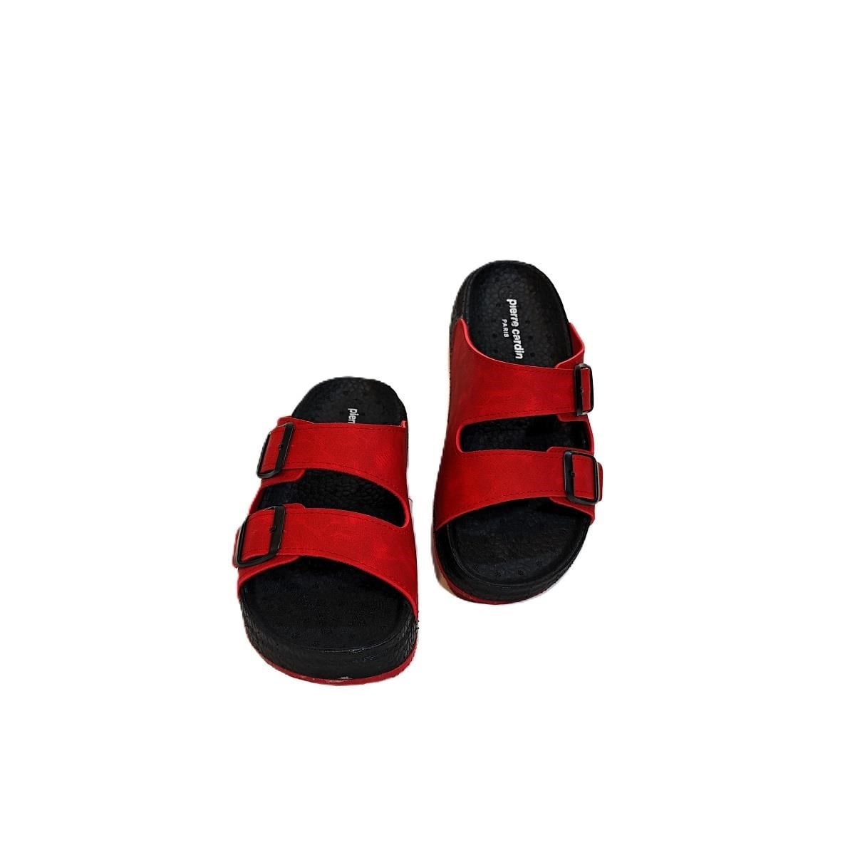 Pierre Cardin 7410 Kırmızı Çift Tokalı Yumuşak Taban Rahat Terlik