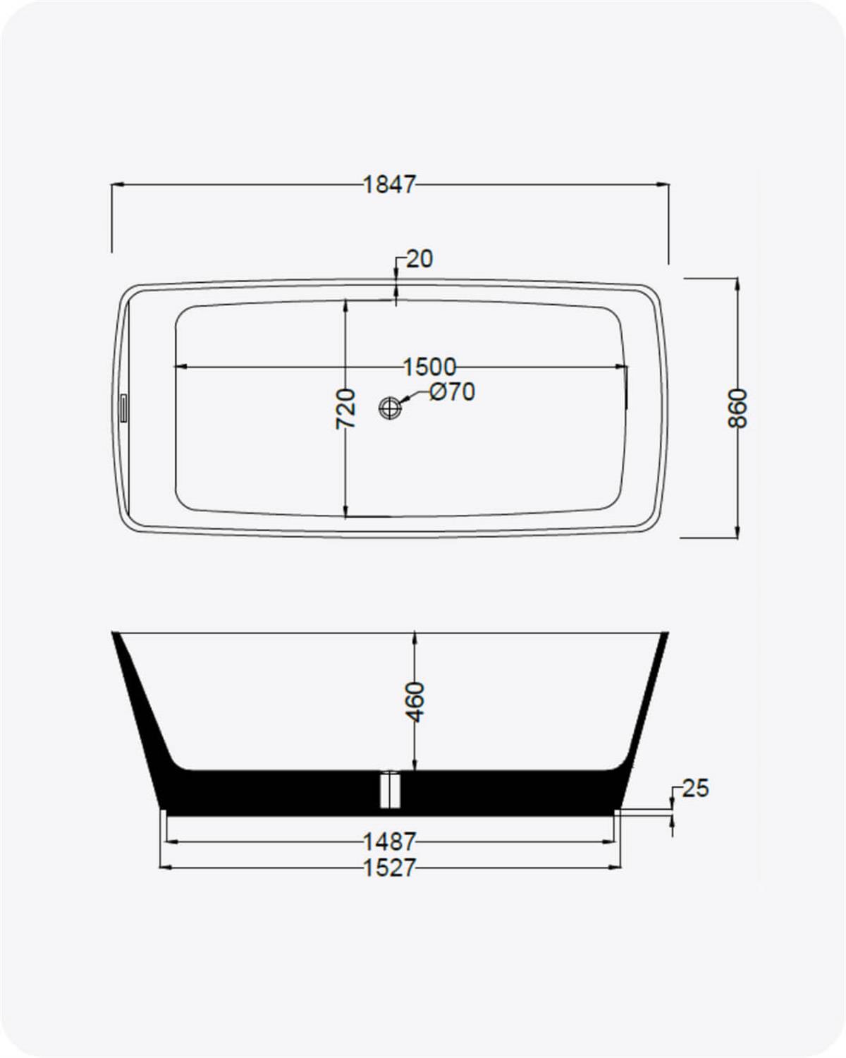 185x86X60 (h) cm Recto Parlak Siyah Beyaz Bağımsız Küvet