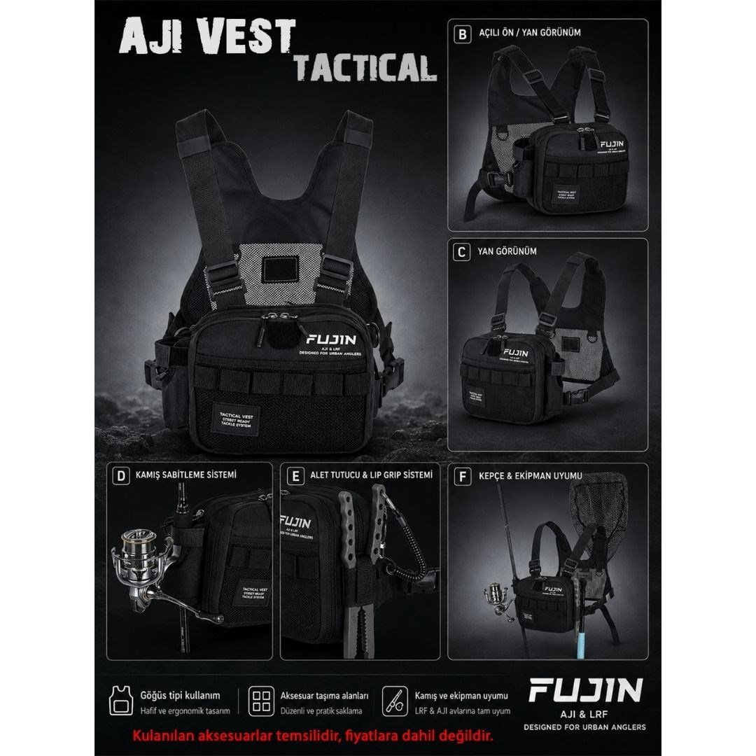 Fujin Tactical Vest Black Balıkçı Çantası