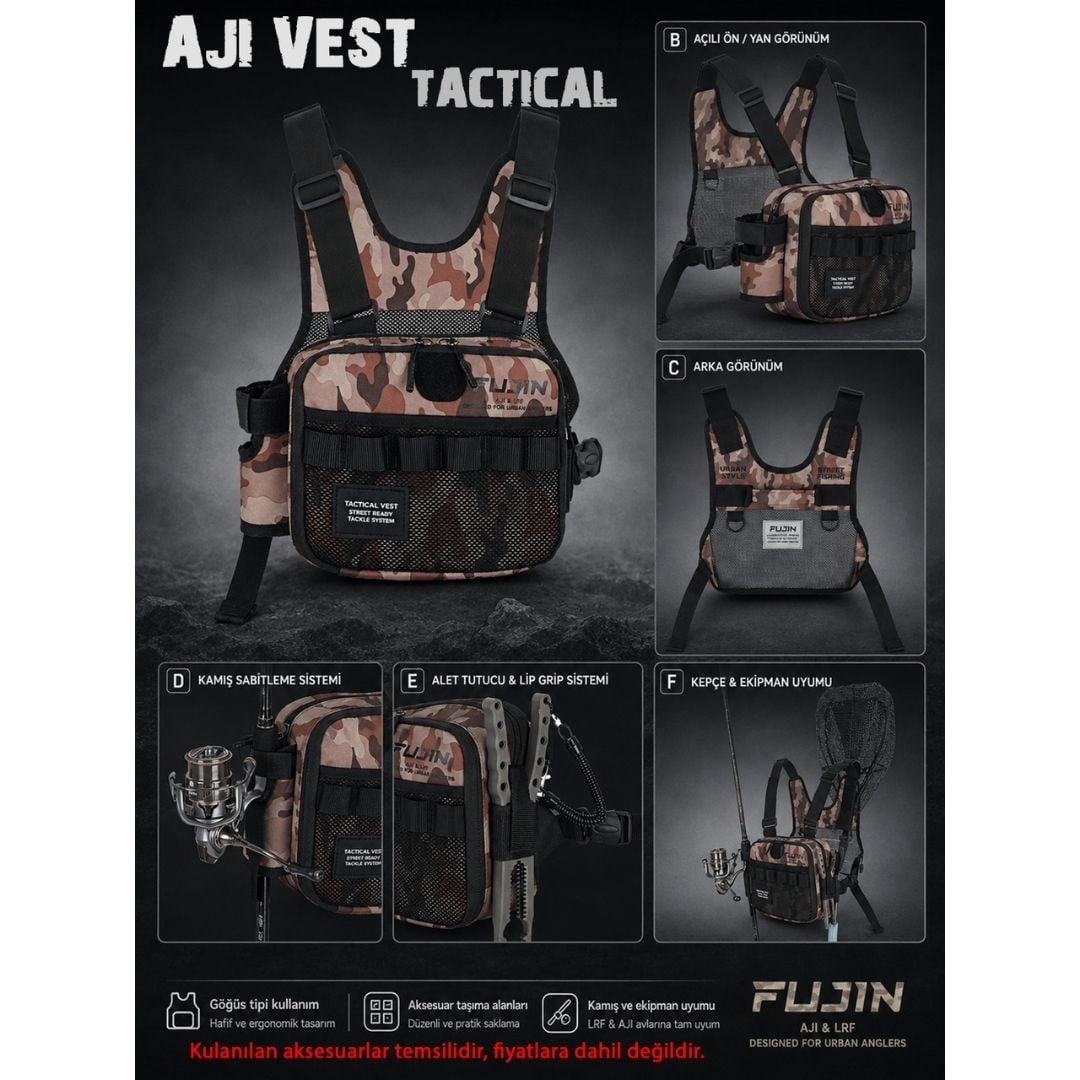 Fujin Tactical Vest Brown Camo Balıkçı Çantası