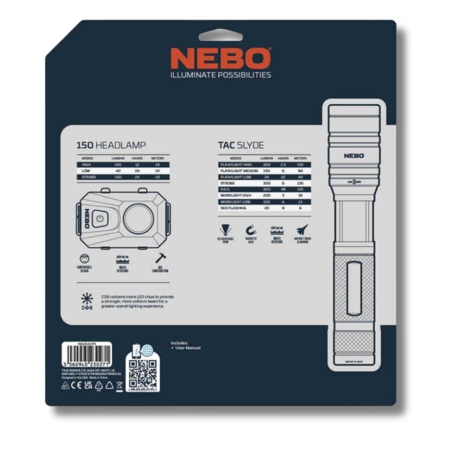 Nebo Tacslyde 300 Lümen Fener + 150 Lümen Kafa Feneri Seti