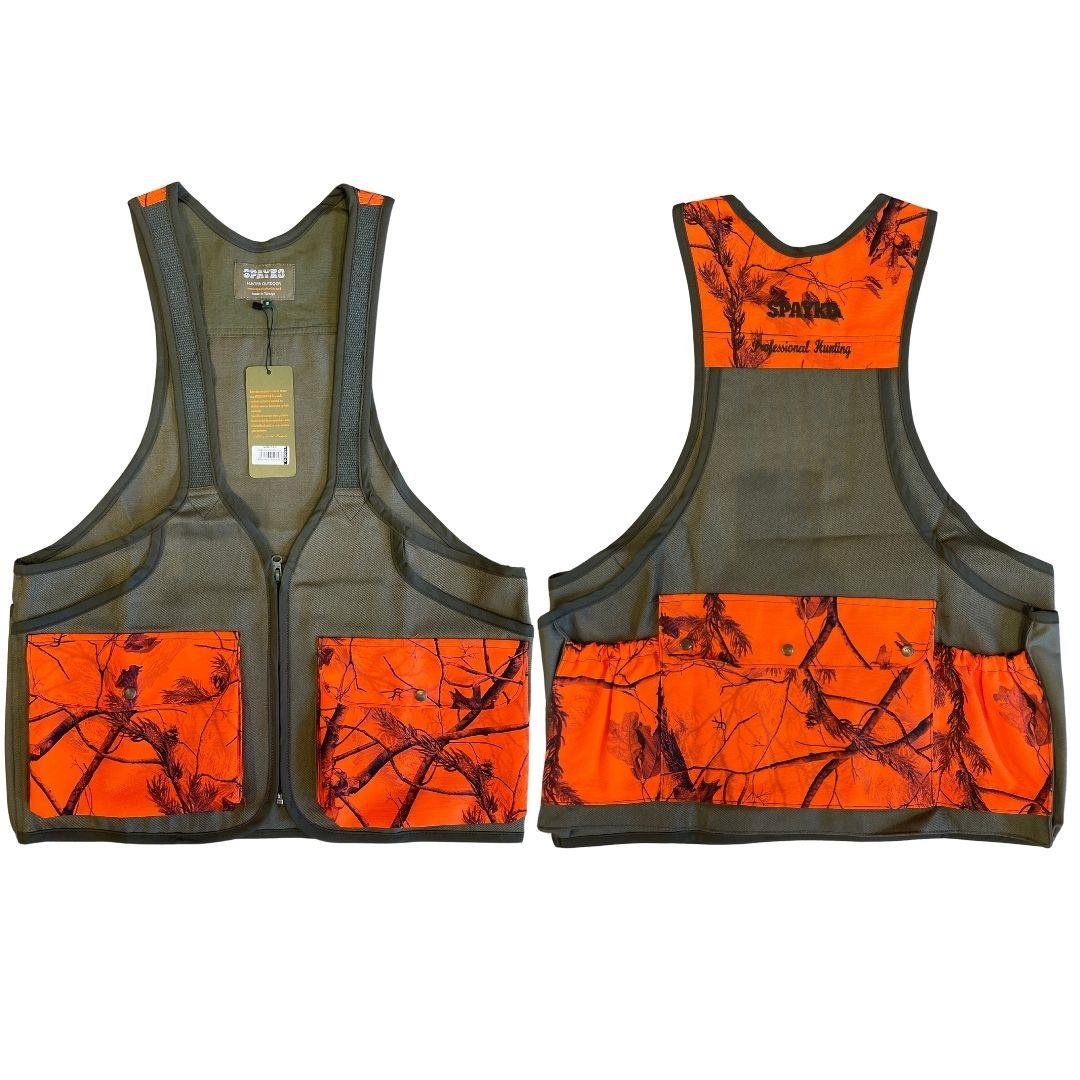Spayko Askılı Haki-Turuncu Orman Desen Avcı Yeleği XXL