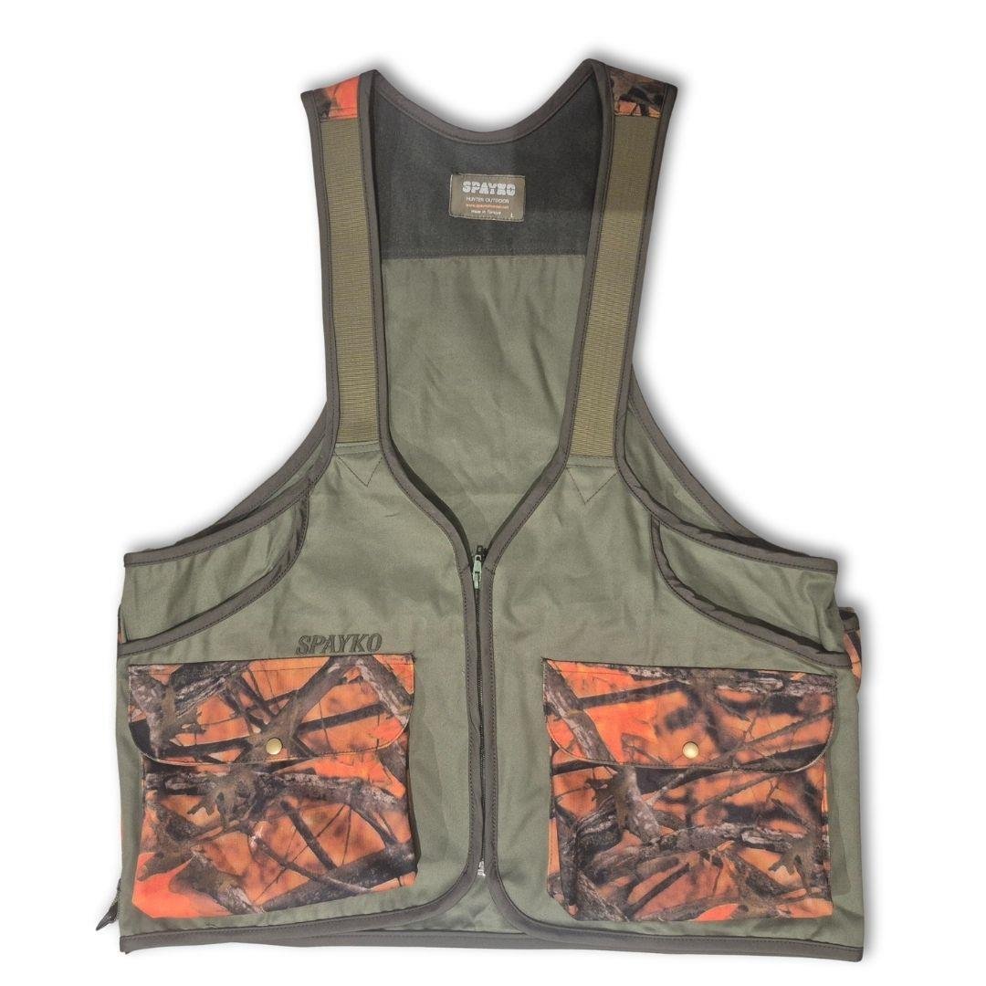 Spayko Askılı Turuncu-Haki Orman Desen Avcı Yeleği XL