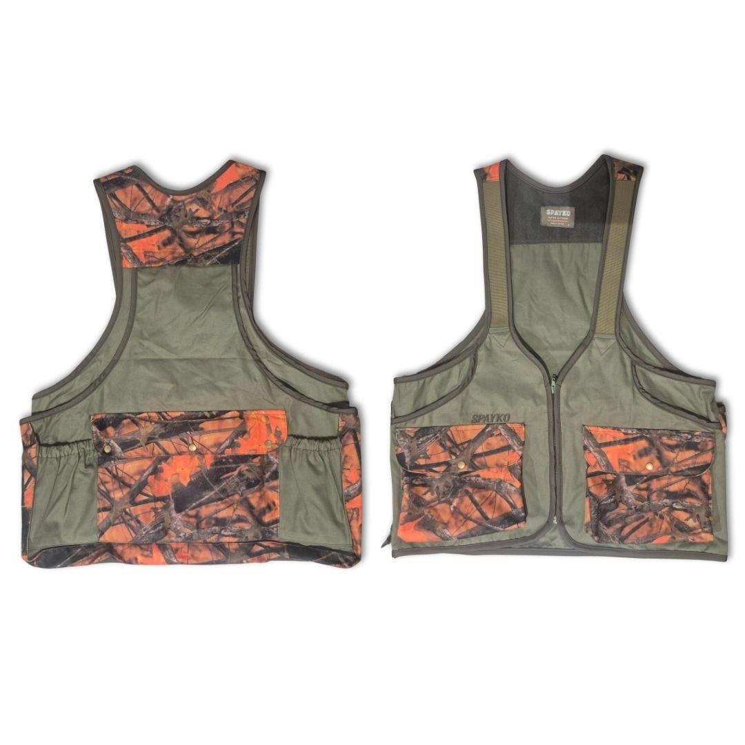 Spayko Askılı Turuncu-Haki Orman Desen Avcı Yeleği XXL