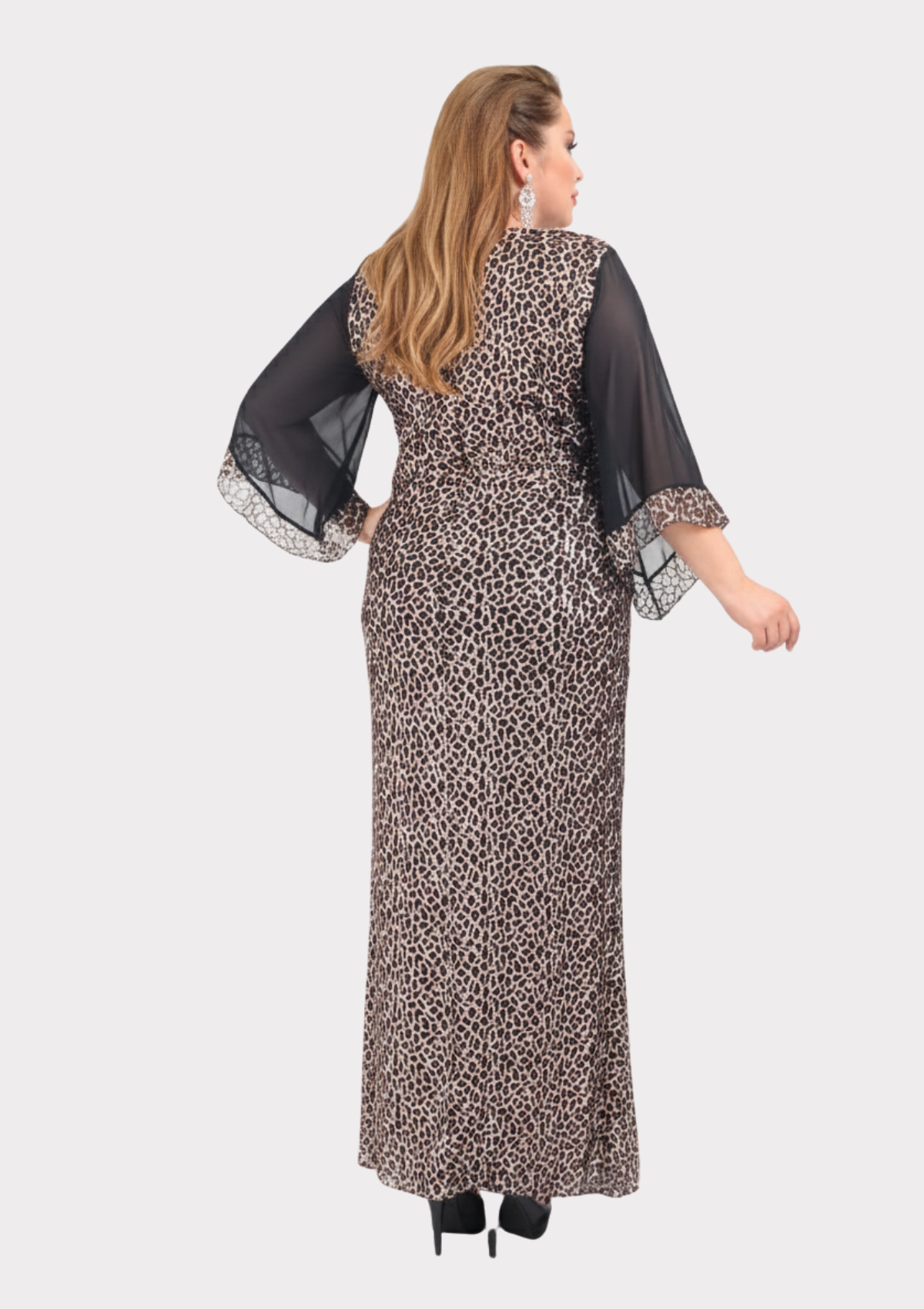 Büyük Beden Bakır Renkli Pul Payet Detaylı Uzun Abiye Elbise