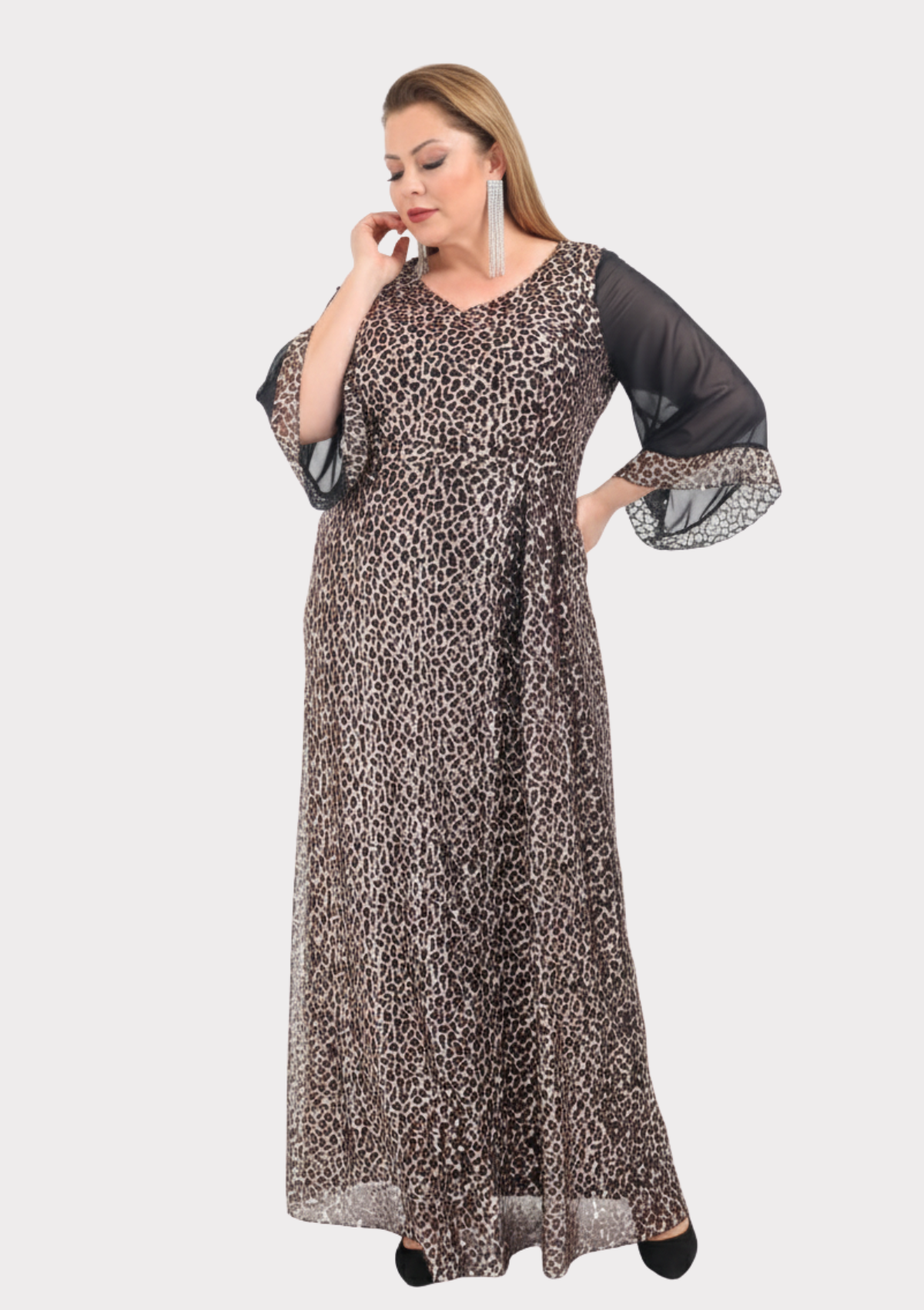 Büyük Beden Bakır Renkli Pul Payet Detaylı Uzun Abiye Elbise