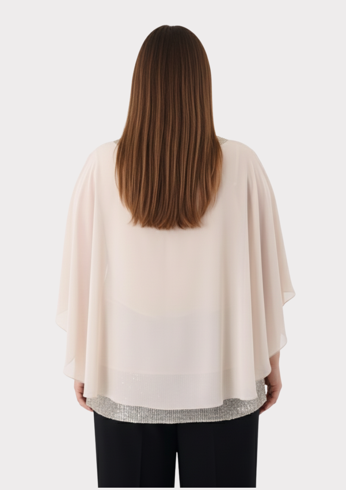 Büyük Beden Bej Renkli Şifon Abiye Bluz