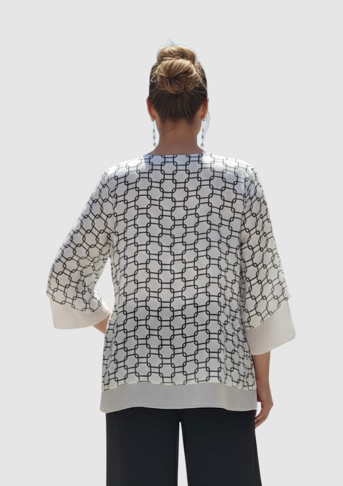 Büyük Beden Beyaz Desenli Şifon Bluz