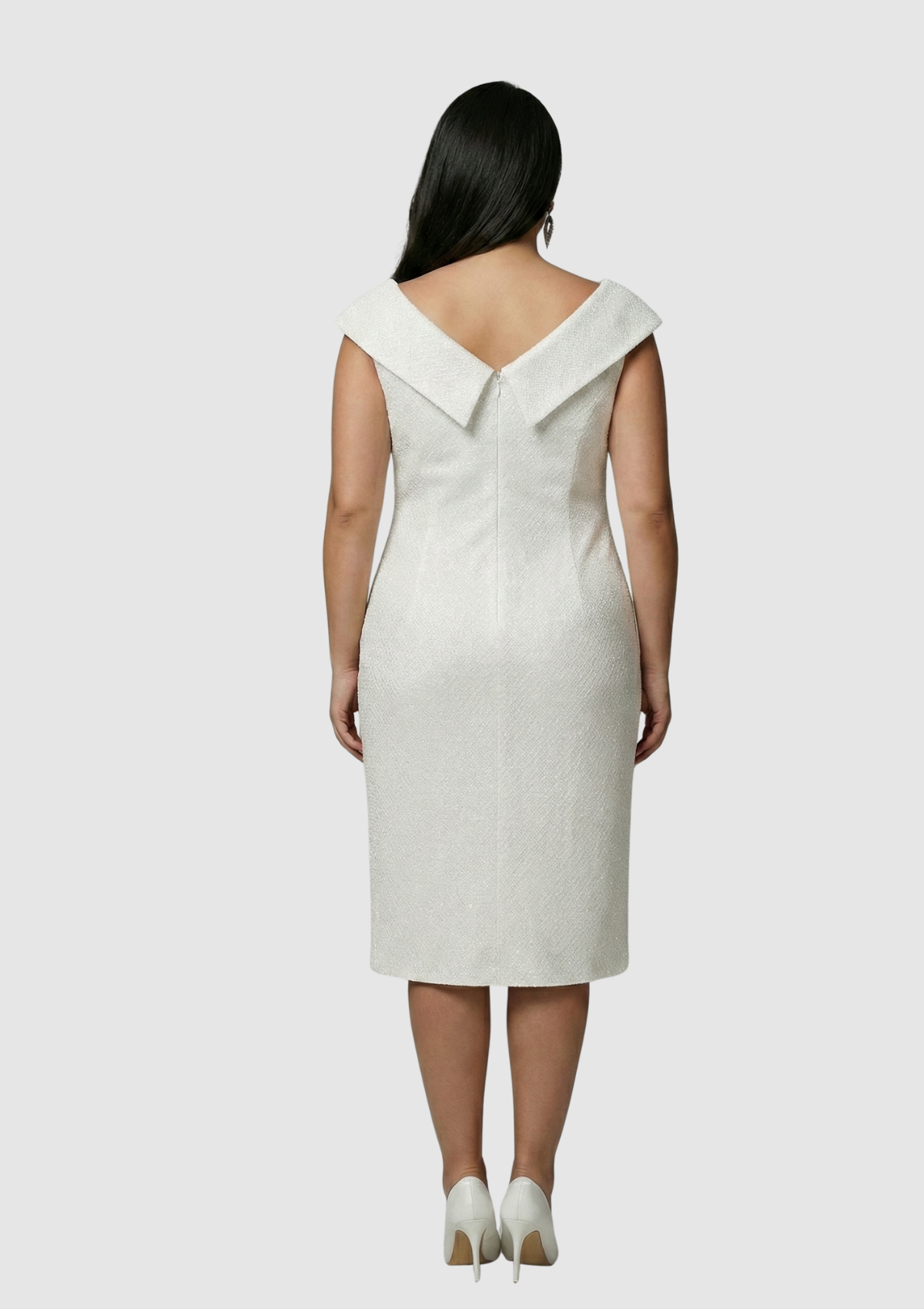 Büyük Beden Beyaz Renkli Pul Payetli Petek Tül Kısa Abiye Elbise