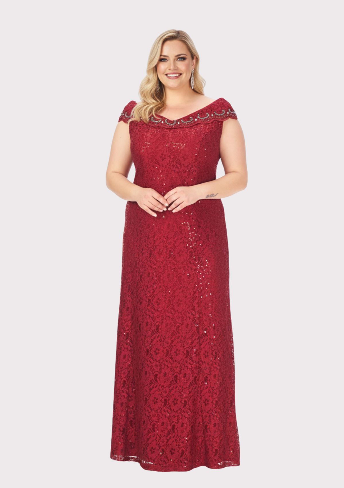 Büyük Beden Bordo Renkli DantelBüyük Beden Abiye Elbise