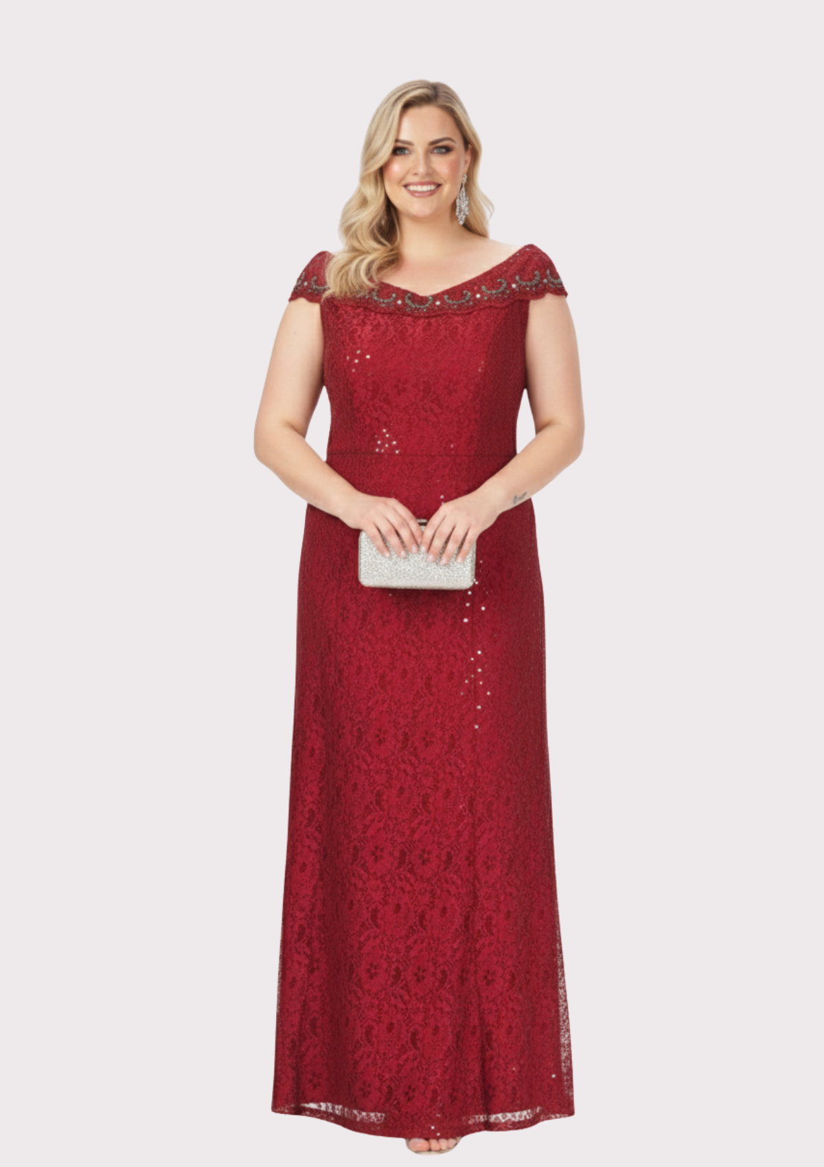 Büyük Beden Bordo Renkli DantelBüyük Beden Abiye Elbise