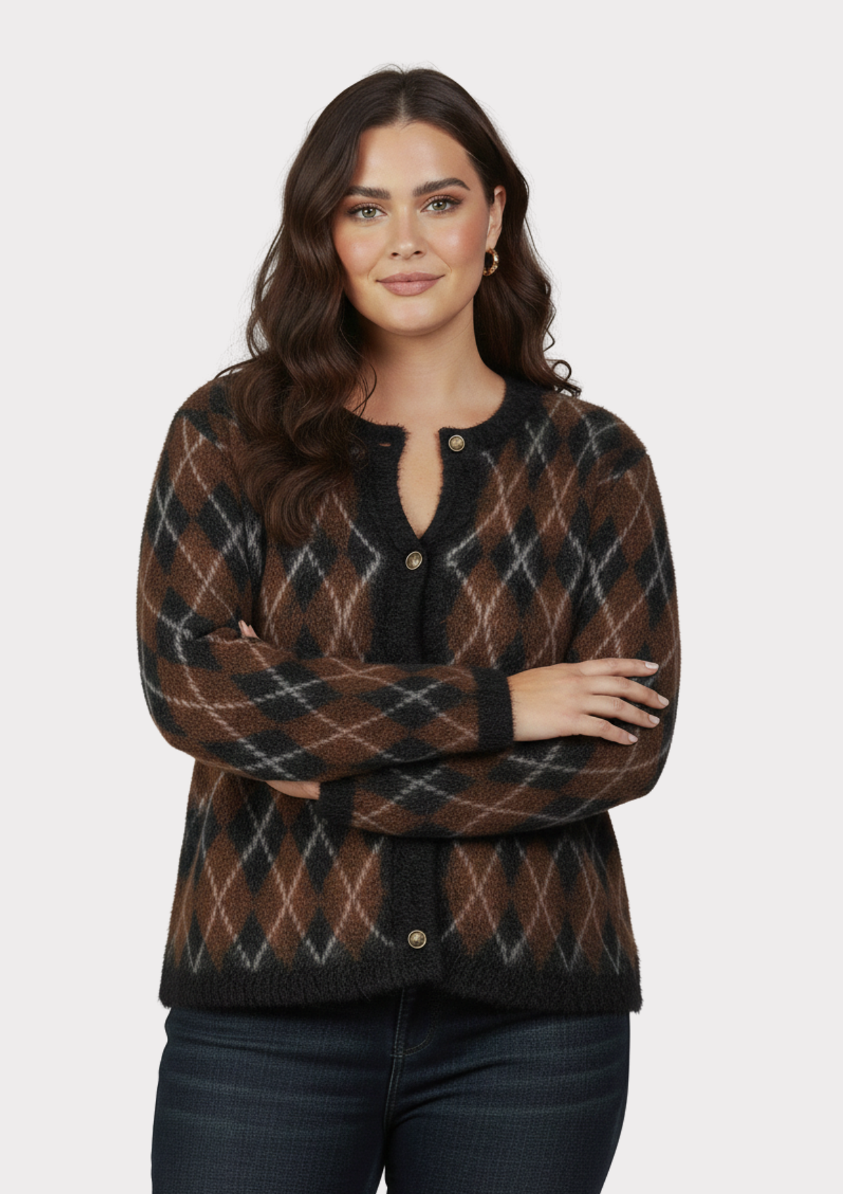 Büyük Beden Ekose Desenli Likralı Yün Ceket