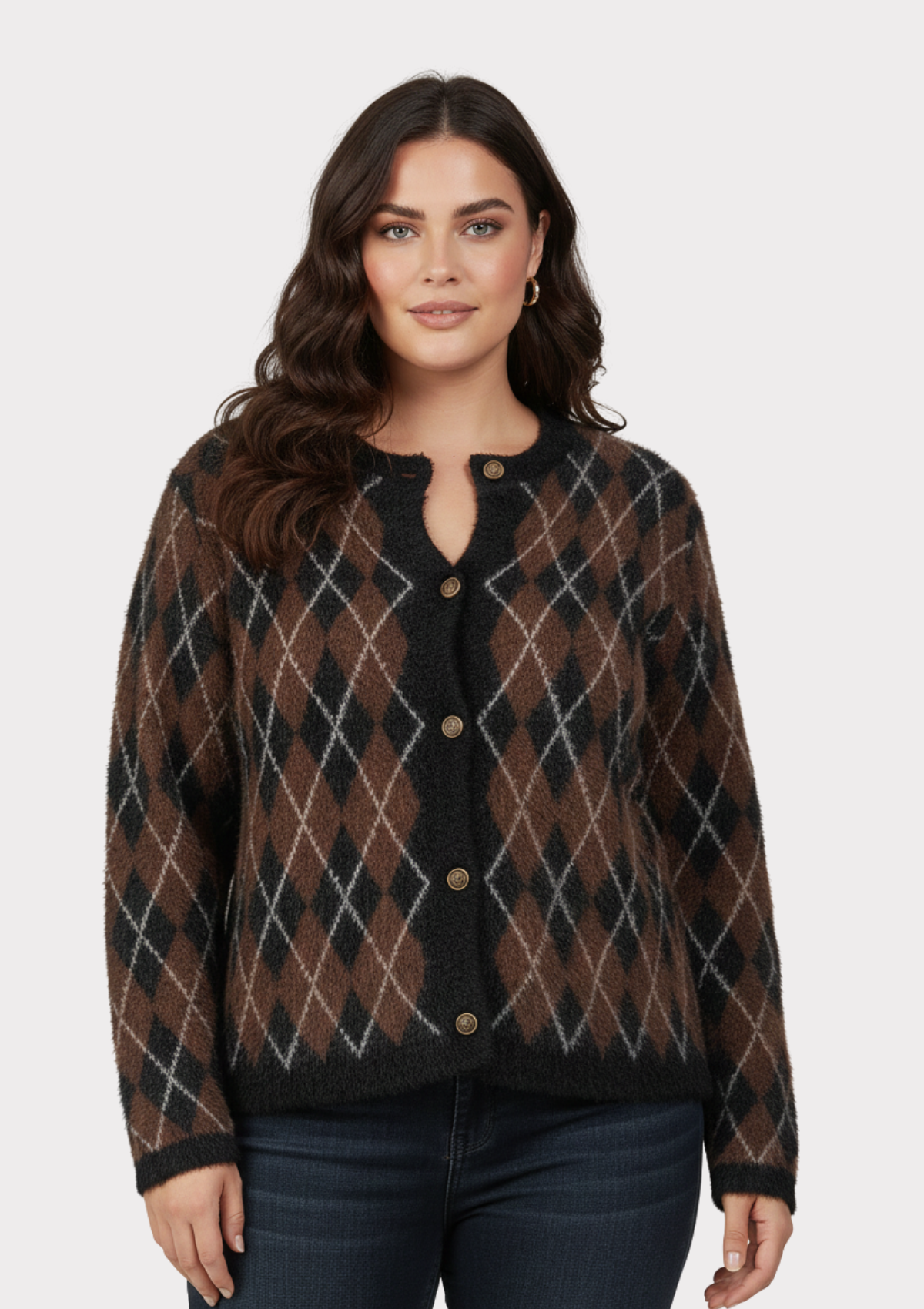Büyük Beden Ekose Desenli Likralı Yün Ceket