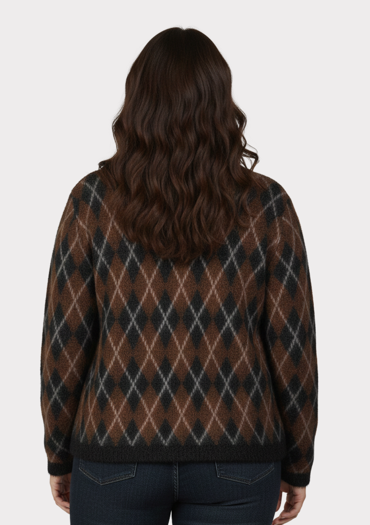 Büyük Beden Ekose Desenli Likralı Yün Ceket