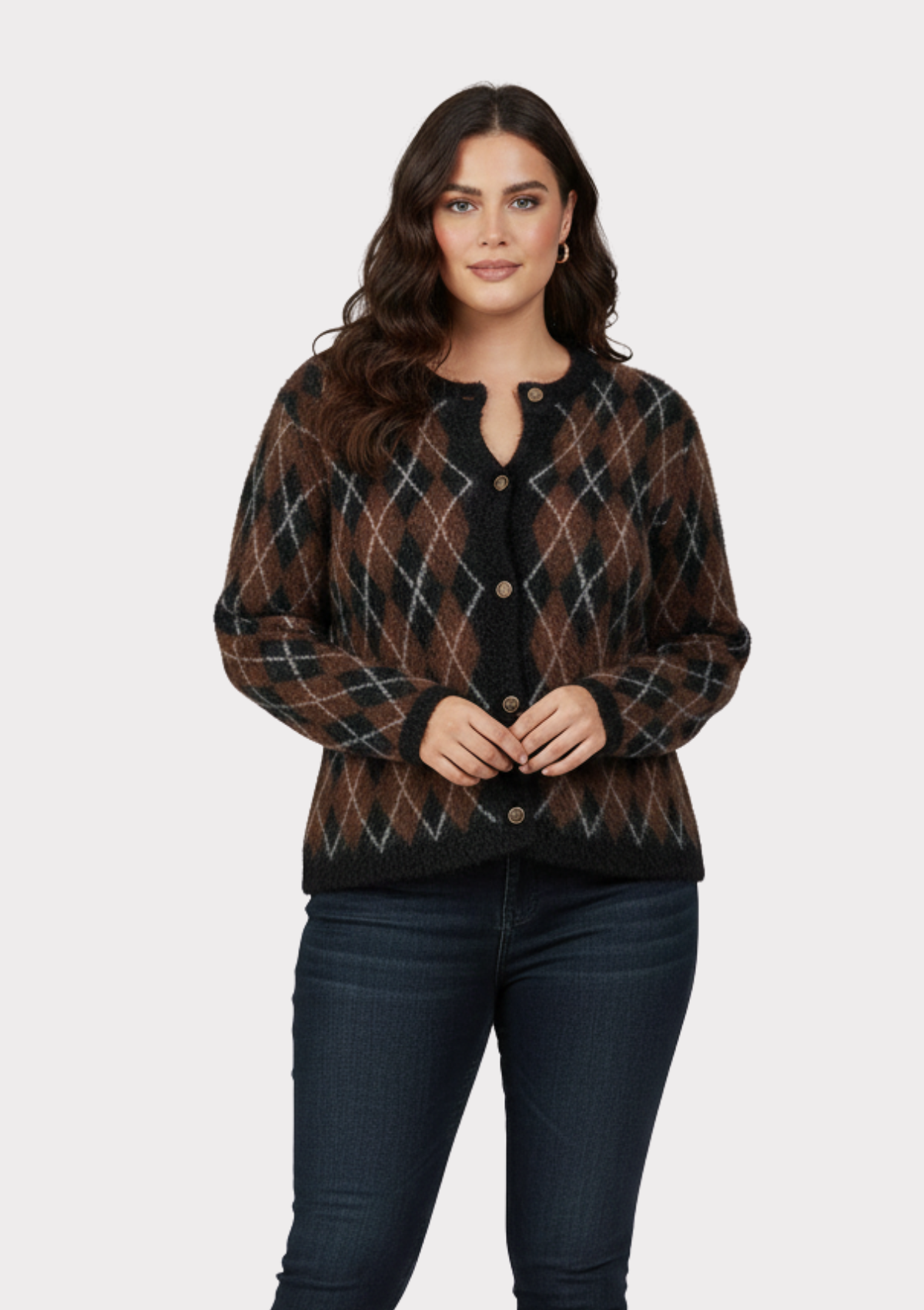 Büyük Beden Ekose Desenli Likralı Yün Ceket