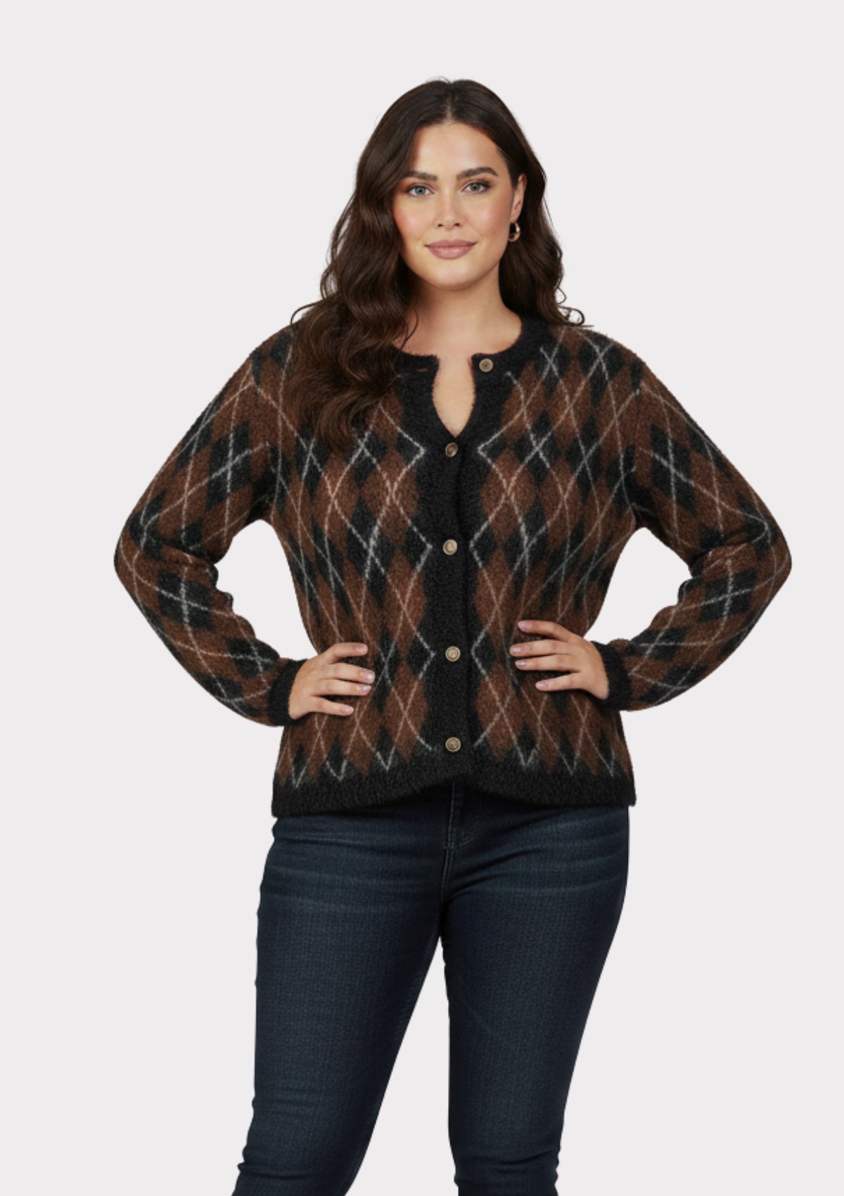 Büyük Beden Ekose Desenli Likralı Yün Ceket
