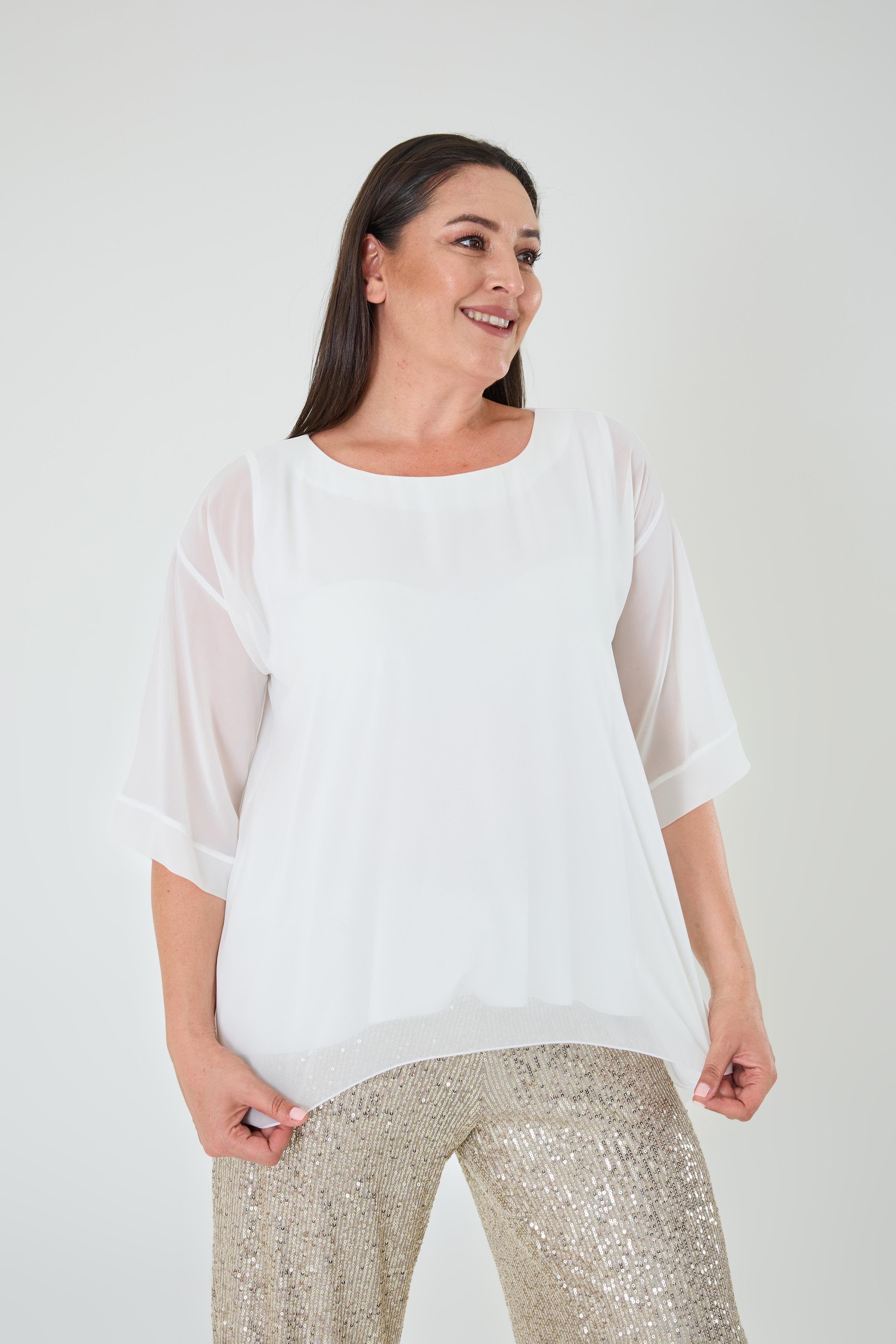 Büyük Beden Ekru Renkli Şifon Abiye Bluz