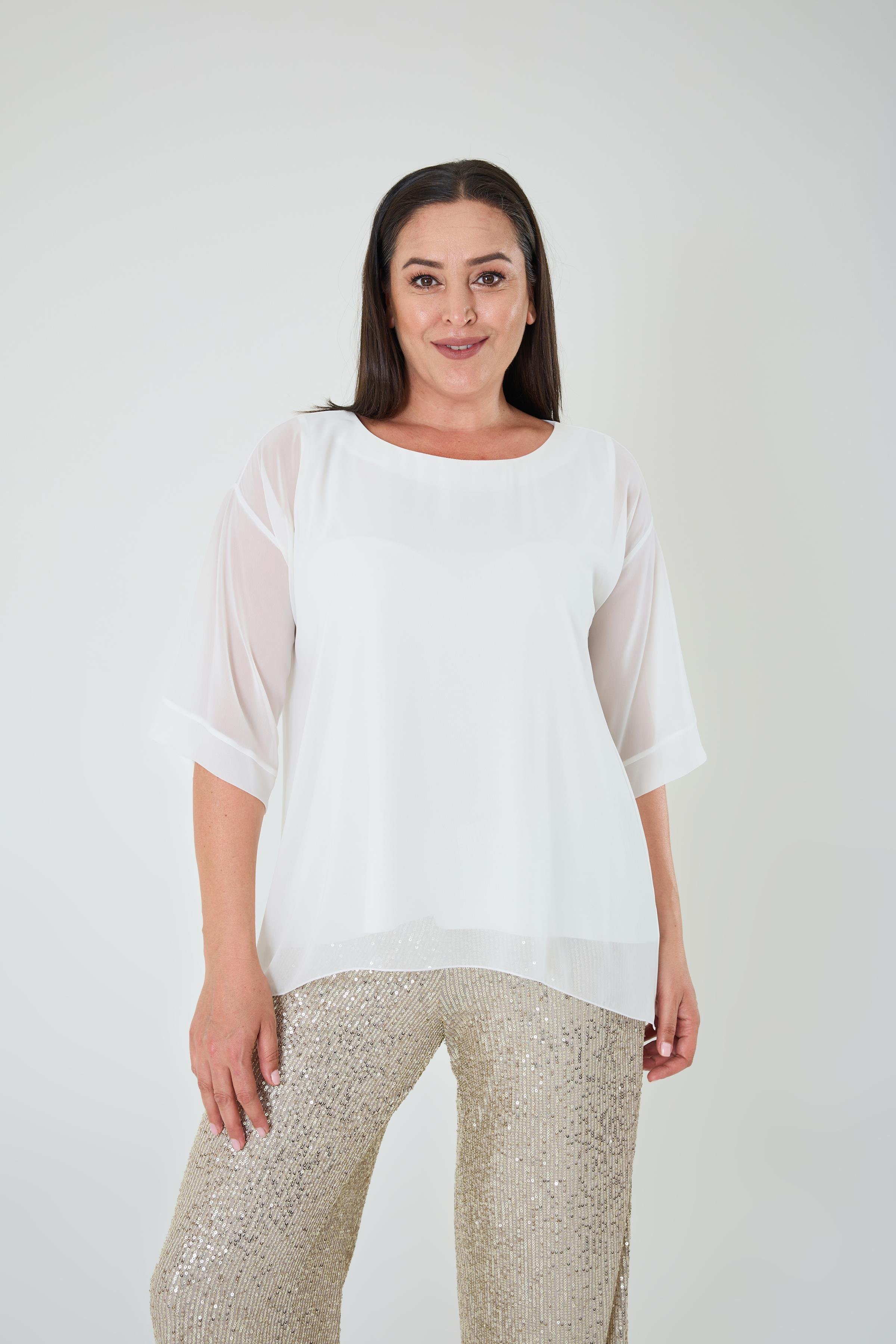 Büyük Beden Ekru Renkli Şifon Abiye Bluz