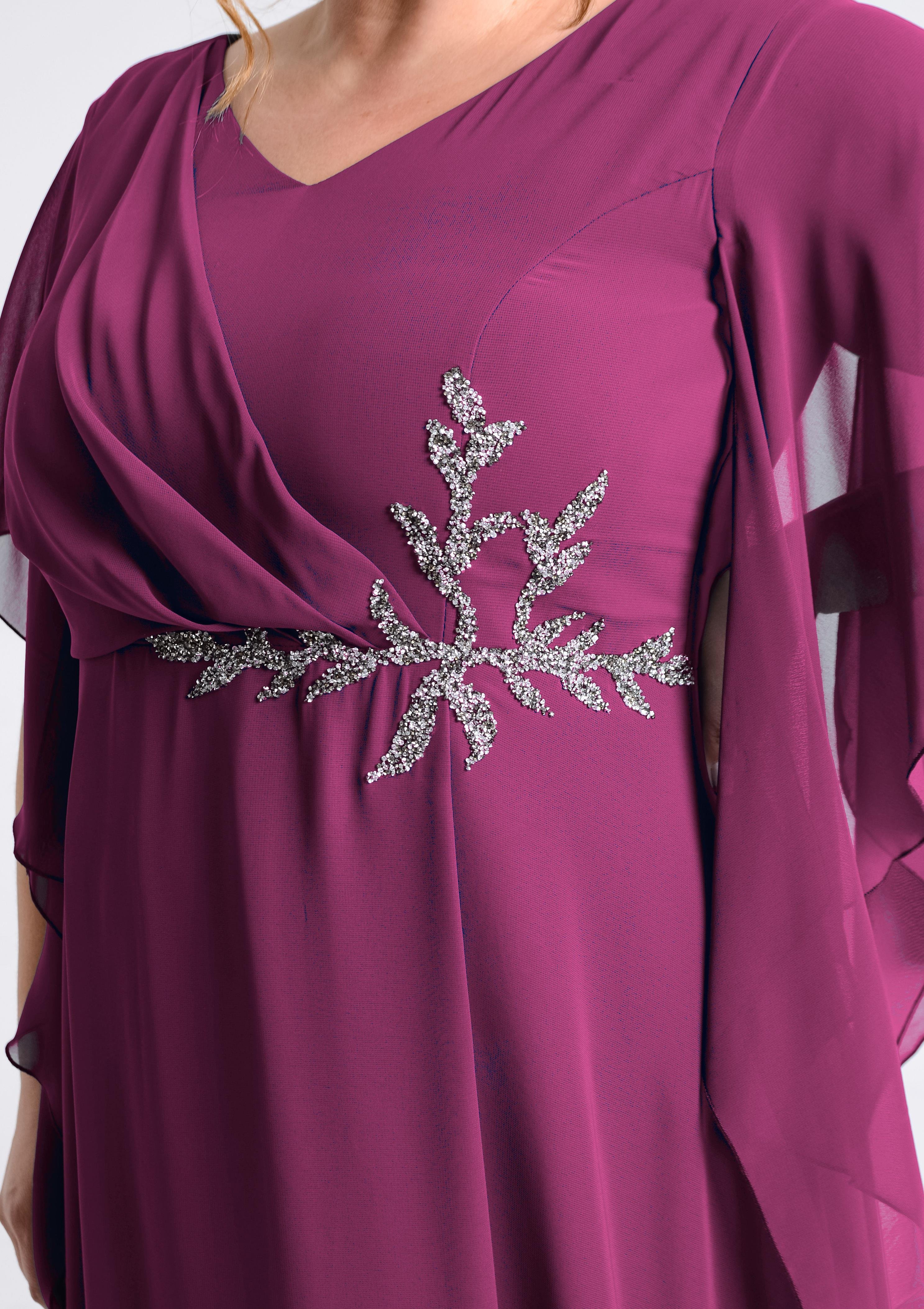 Büyük Beden Fuşya Renkli Yırtmaçlı Uzun Şifon Abiye Elbise