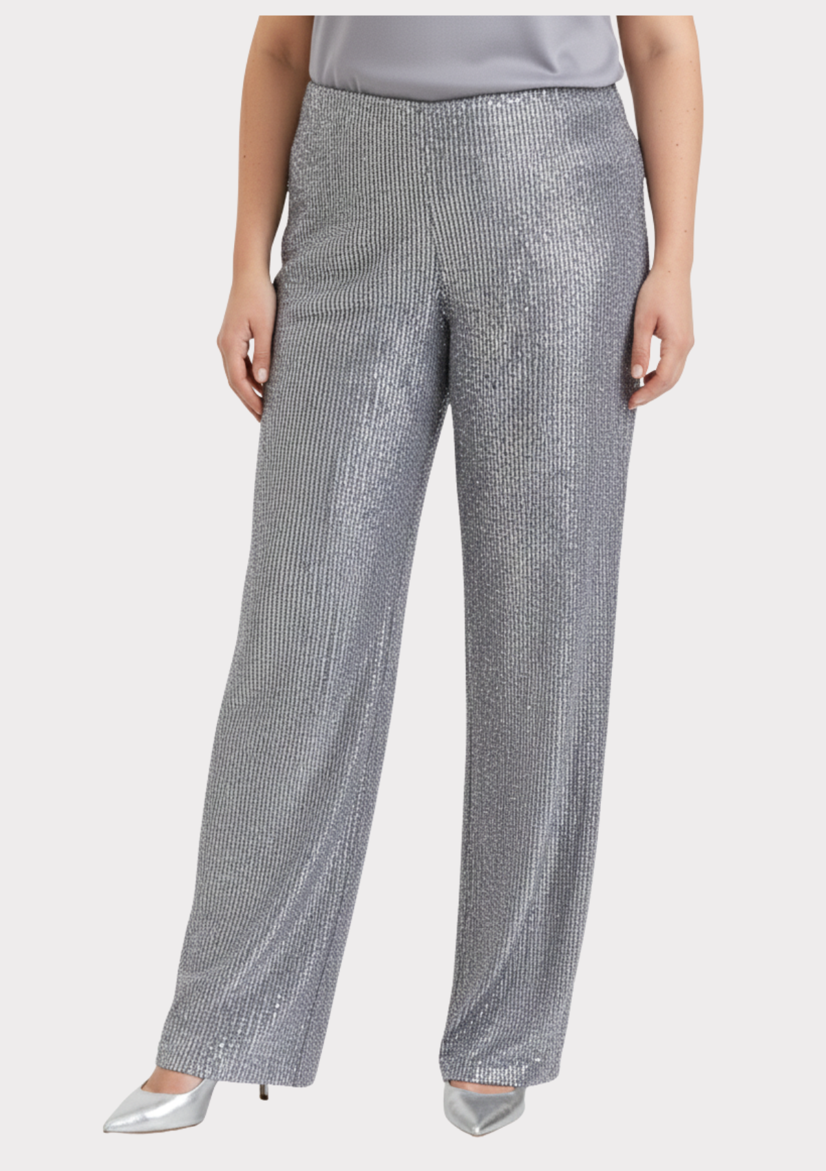 Büyük Beden Gri Renkli Pul Payetli Pantolon