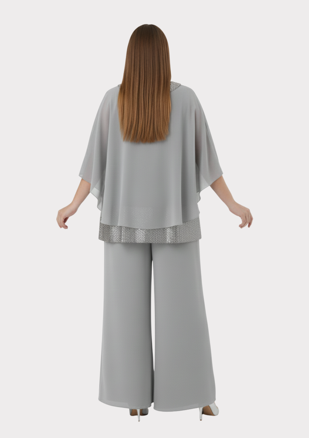 Büyük Beden Gri Renkli Şifon Abiye Bluz