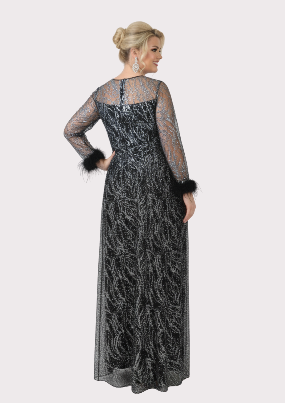 Büyük Beden Griter Baskı Gri Renkli Abiye Elbise