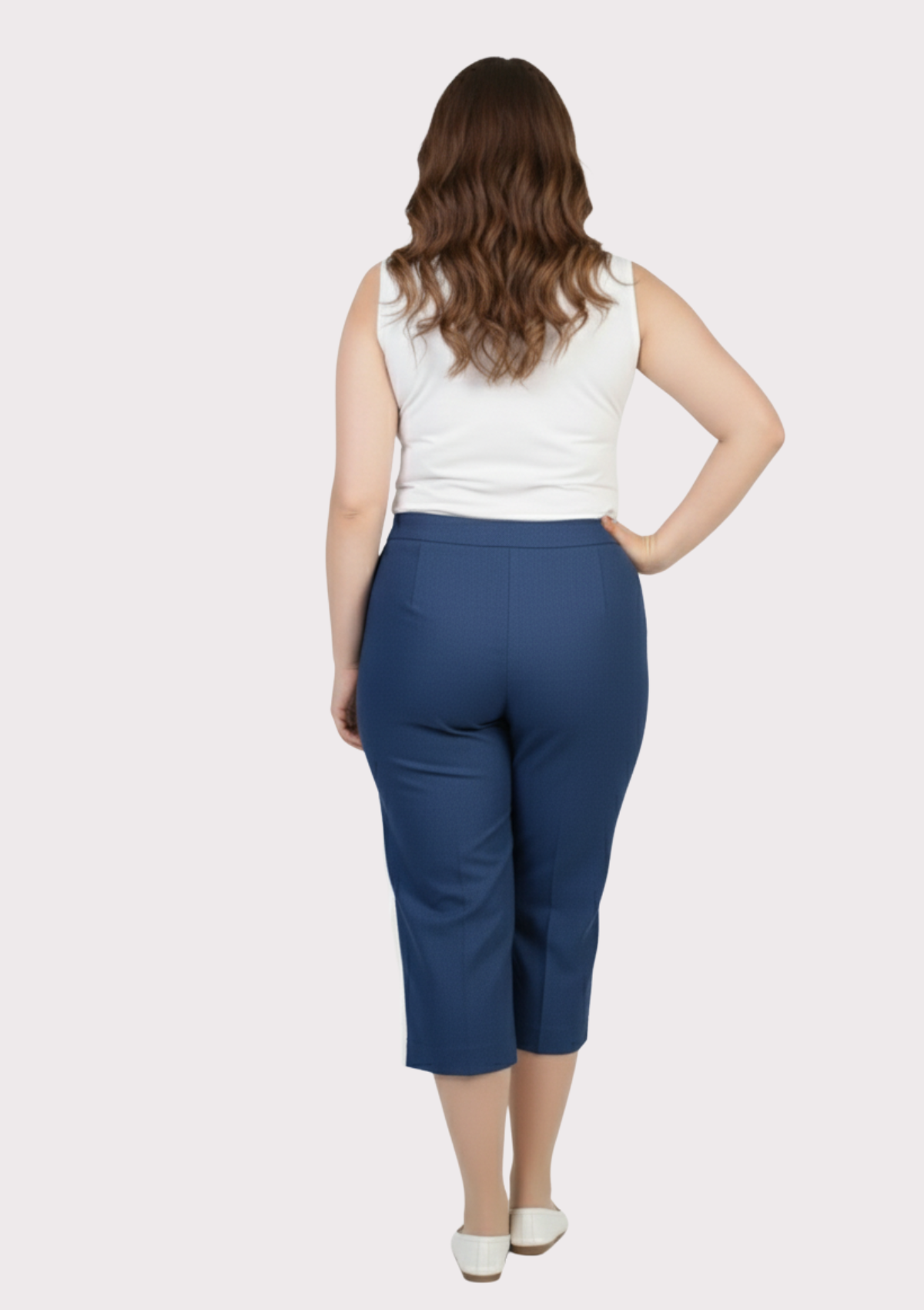 Büyük Beden İndigo Renkli Kumaş Kapri Pantolon