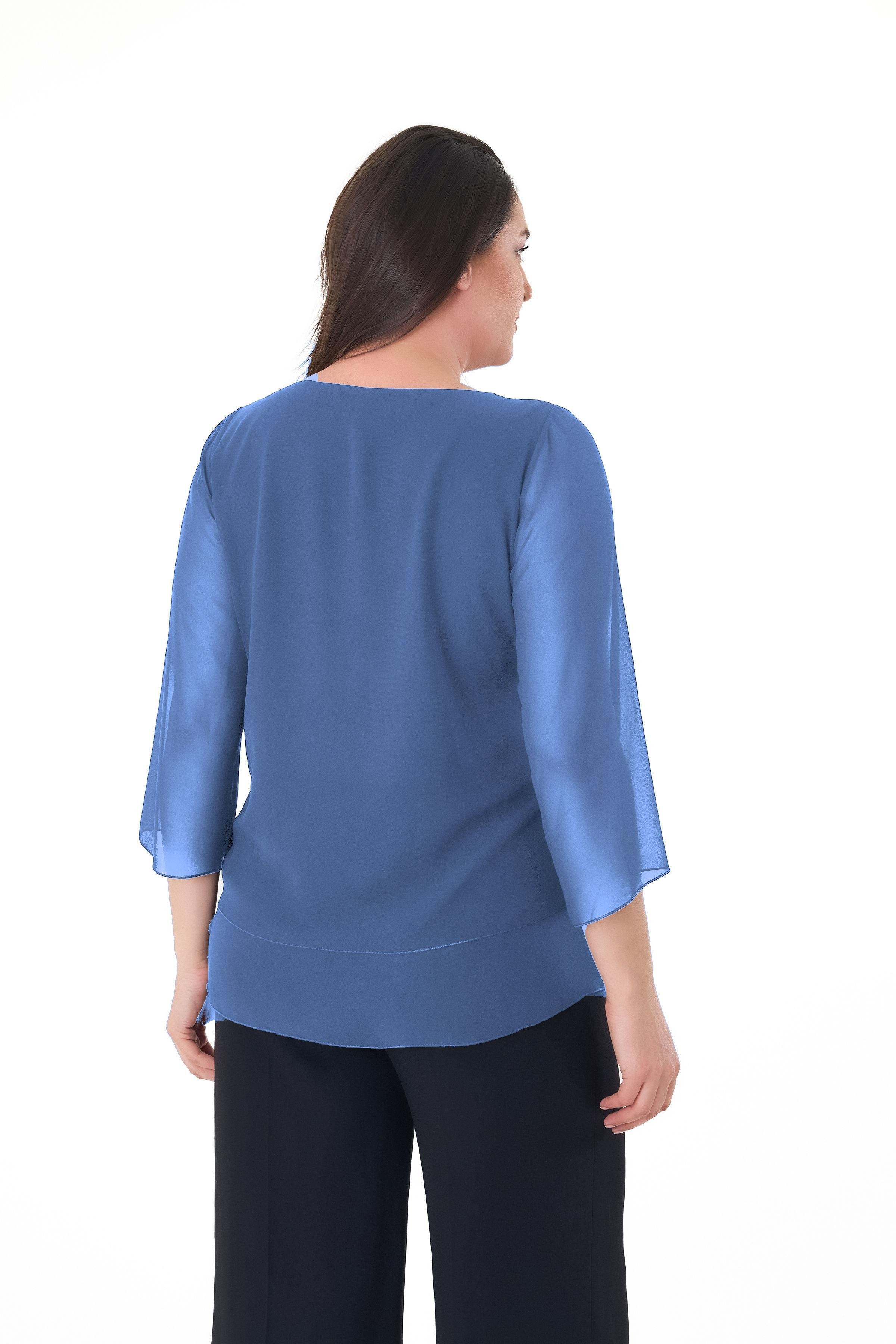 Büyük Beden İndigo Renkli Şifon Abiye Bluz