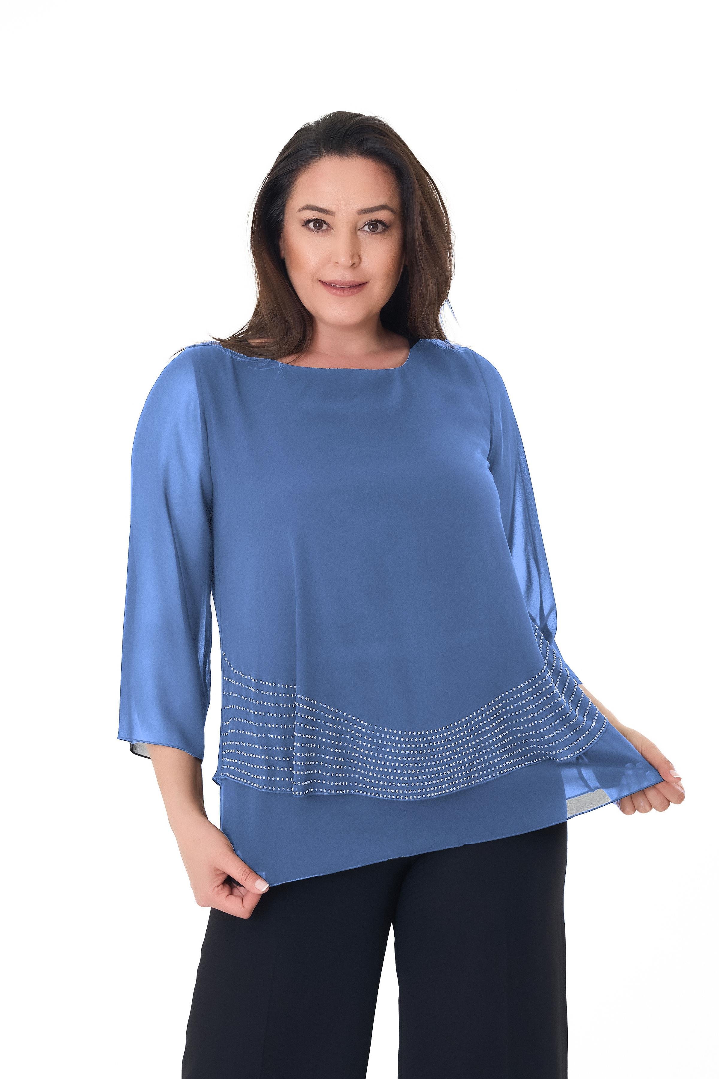 Büyük Beden İndigo Renkli Şifon Abiye Bluz