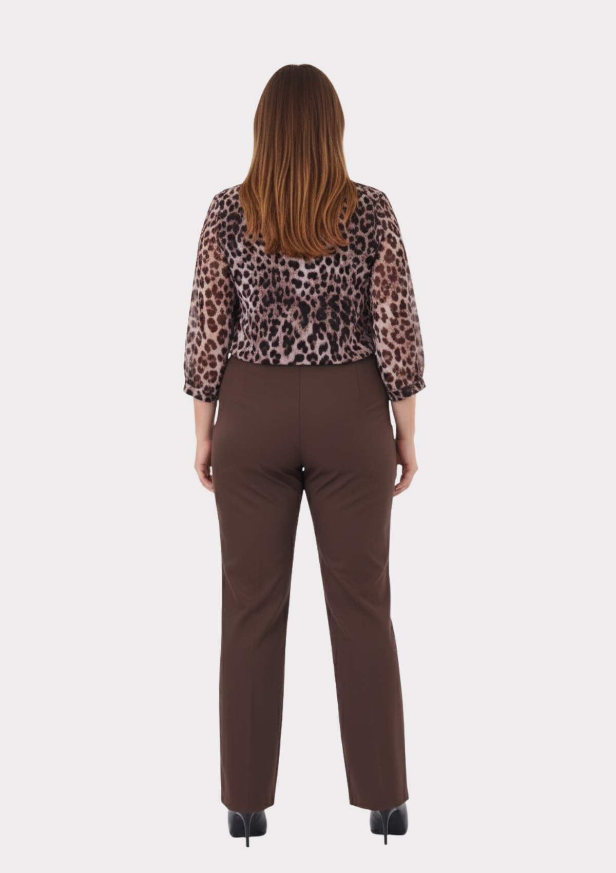 Büyük Beden Kahve Renkli Kumaş Beli Lastikli Dökümlü Pantolon