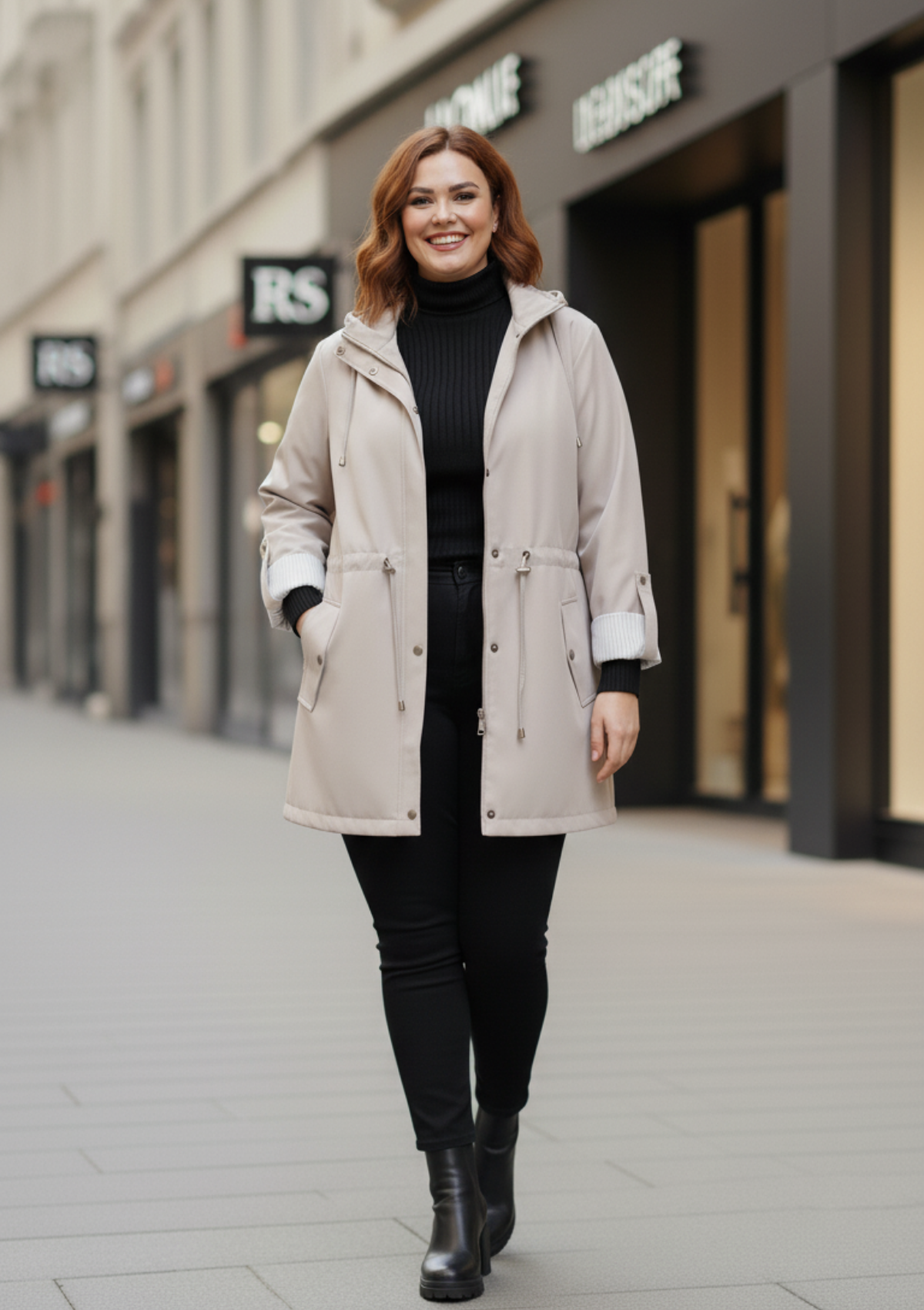 Büyük Beden Kapüşonlu Bej Renkli Bonding Ceket