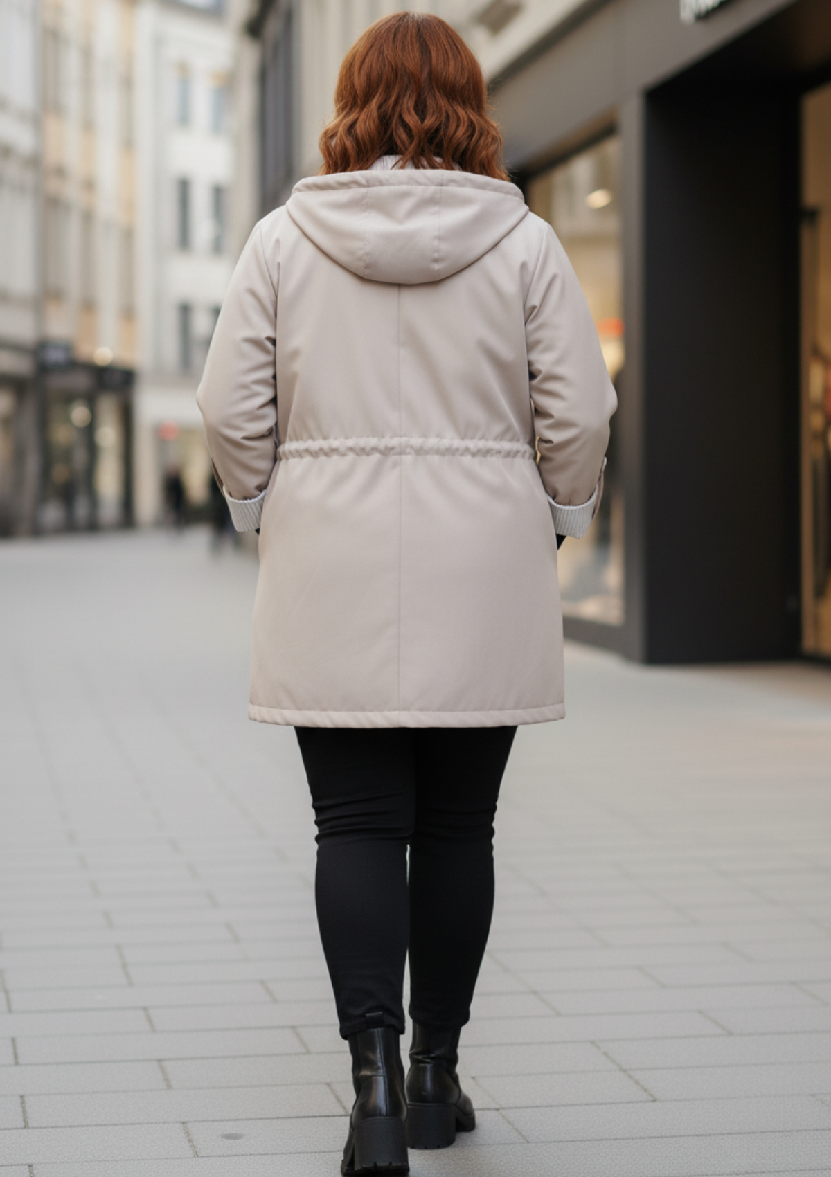 Büyük Beden Kapüşonlu Bej Renkli Bonding Ceket