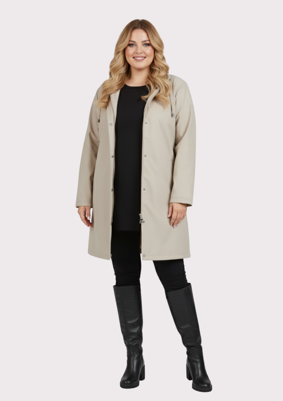 Büyük Beden Kapüşonlu Bej Renkli Bonding Ceket