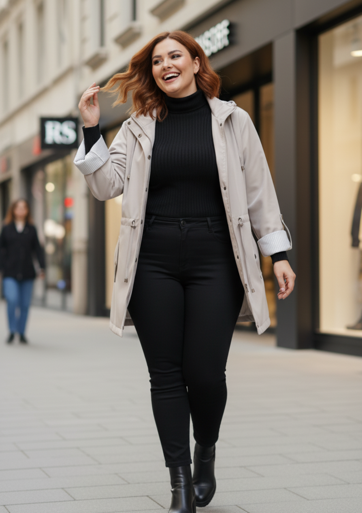 Büyük Beden Kapüşonlu Bej Renkli Bonding Ceket