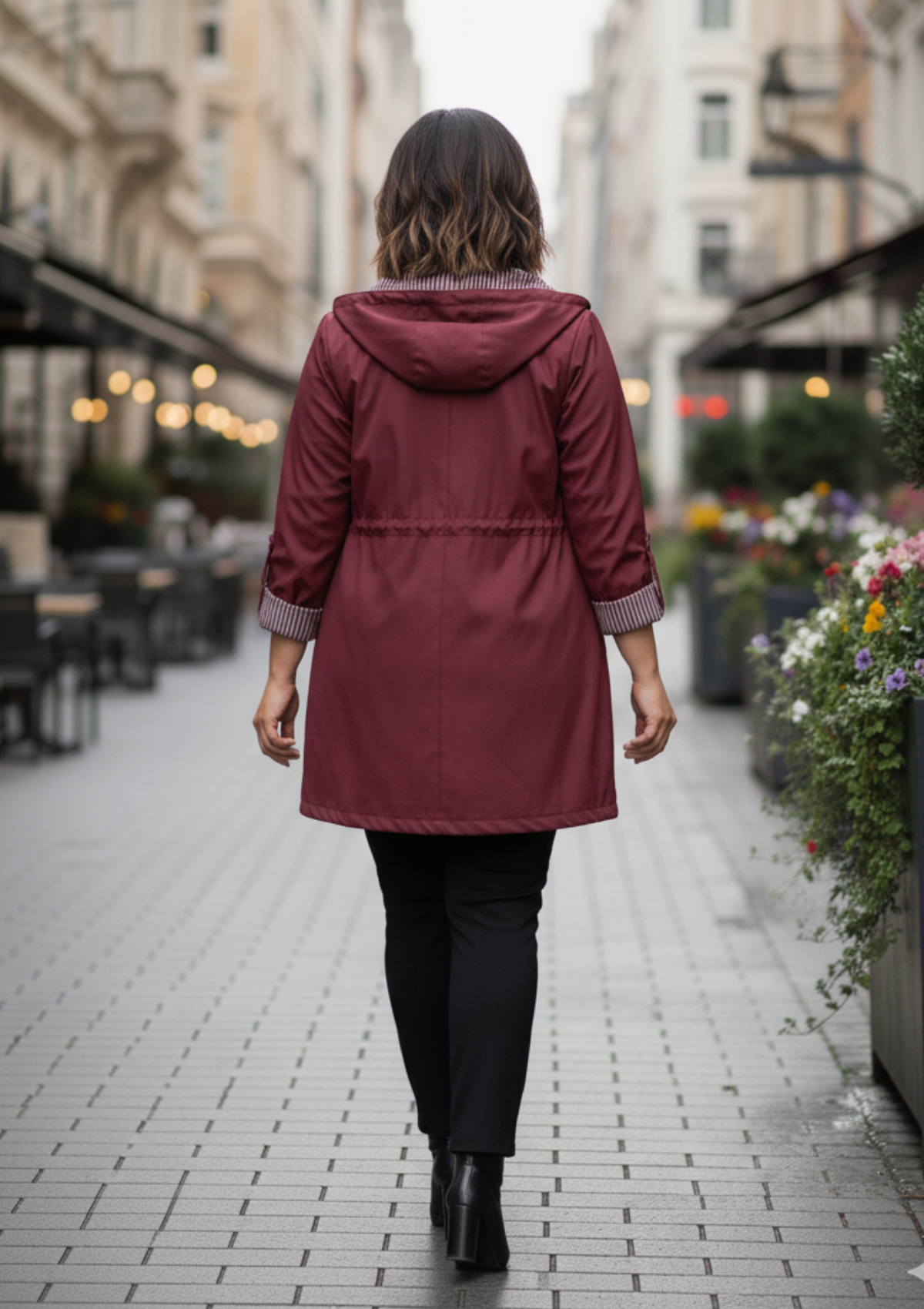 Büyük Beden Kapüşonlu Bordo Renkli Bonding Ceket