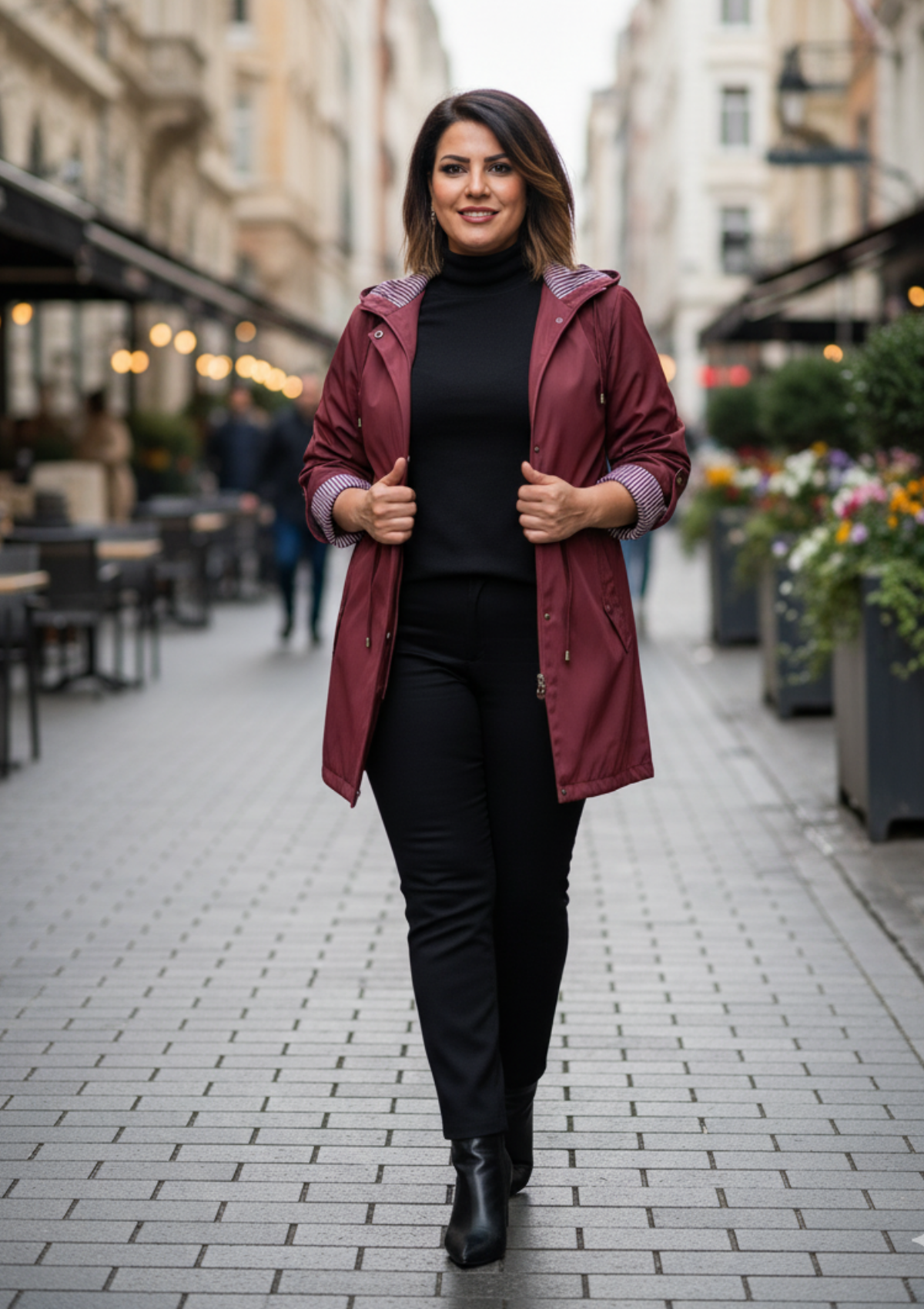 Büyük Beden Kapüşonlu Bordo Renkli Bonding Ceket