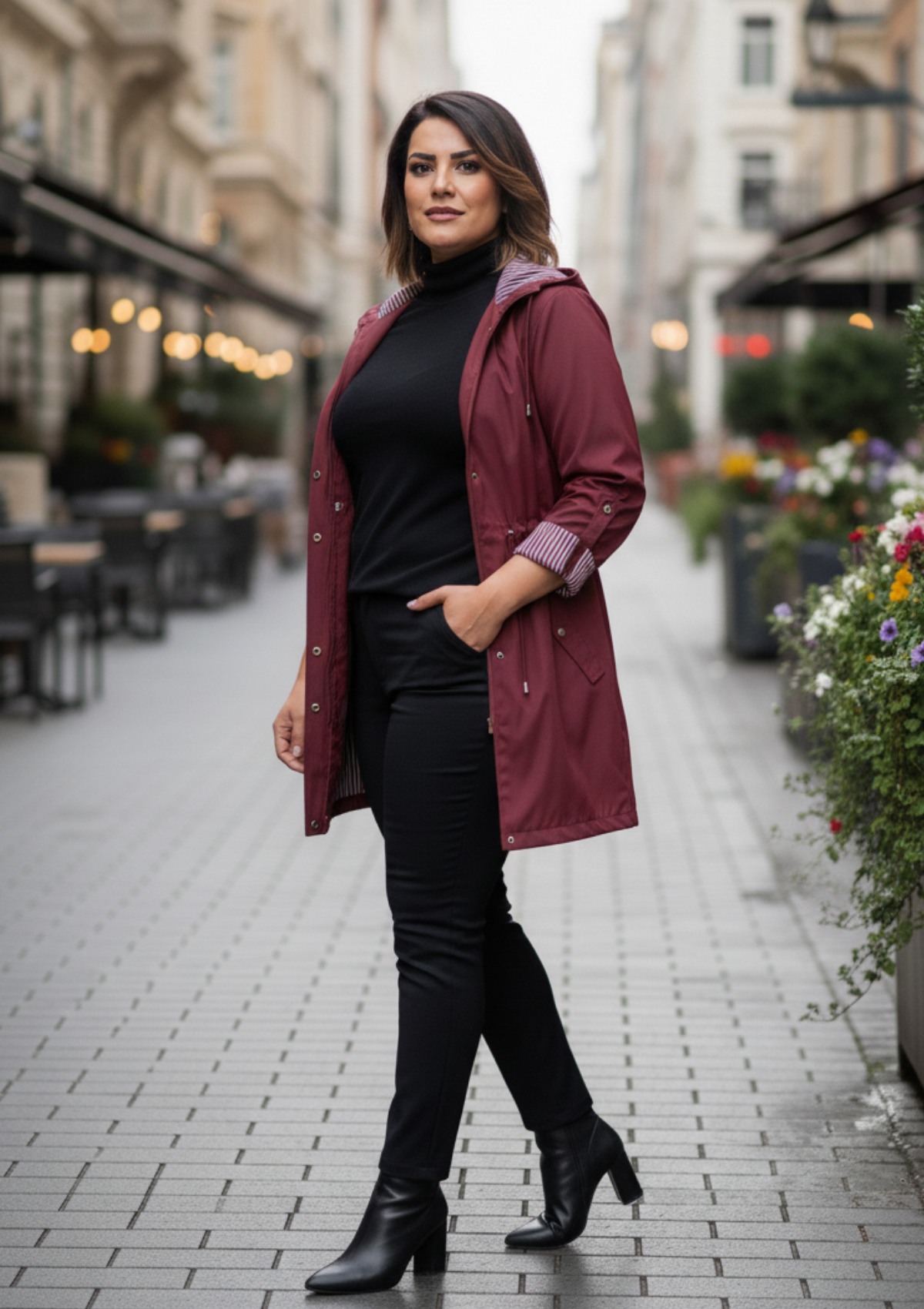 Büyük Beden Kapüşonlu Bordo Renkli Bonding Ceket